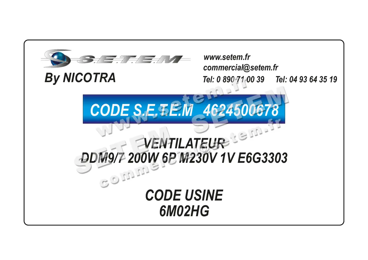 4624500678-VENTILATEUR NICOTRA DDM9/7 200W 6P M230V 1V E6G3303 *6M02HG*