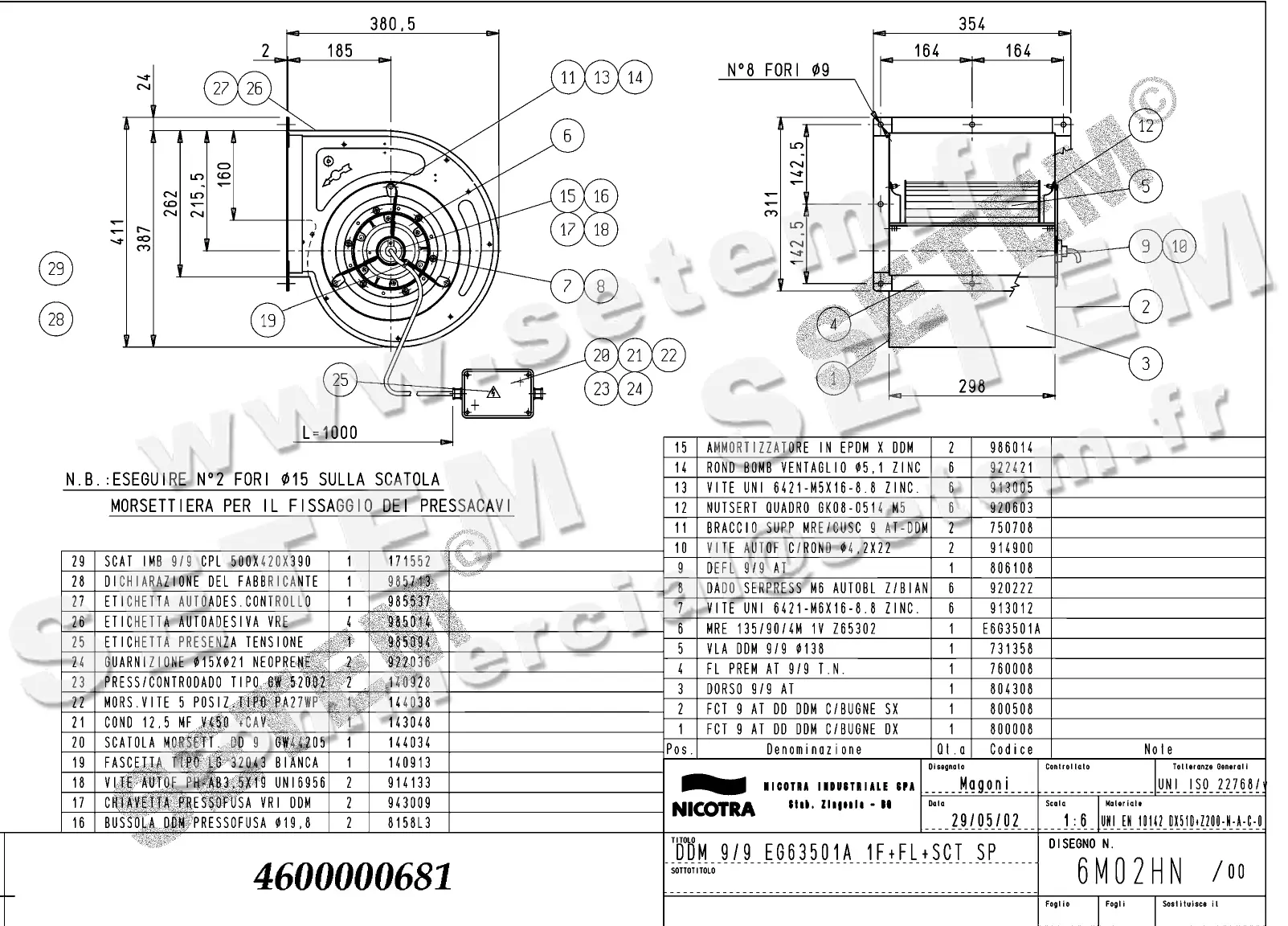 4624500681-VENTILATEUR NICOTRA DDM9/9 550W 4P M230V 1V E6G3501A +BR+BB *6M02HN*