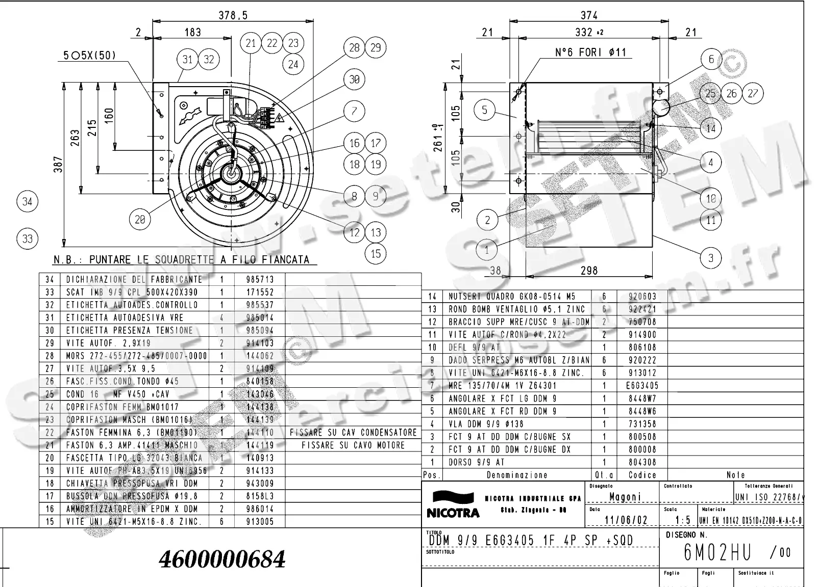 4624500684-VENTILATEUR NICOTRA DDM9/9 420W 4P M230V 1V E6G3405 SP +SQD *6M02HU*