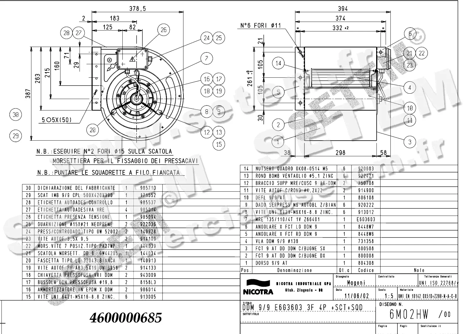 4624500685-VENTILATEUR NICOTRA DDM9/9 550W 4P T230/400V 1V E6G3603 +BB+SQD *6M02HW*