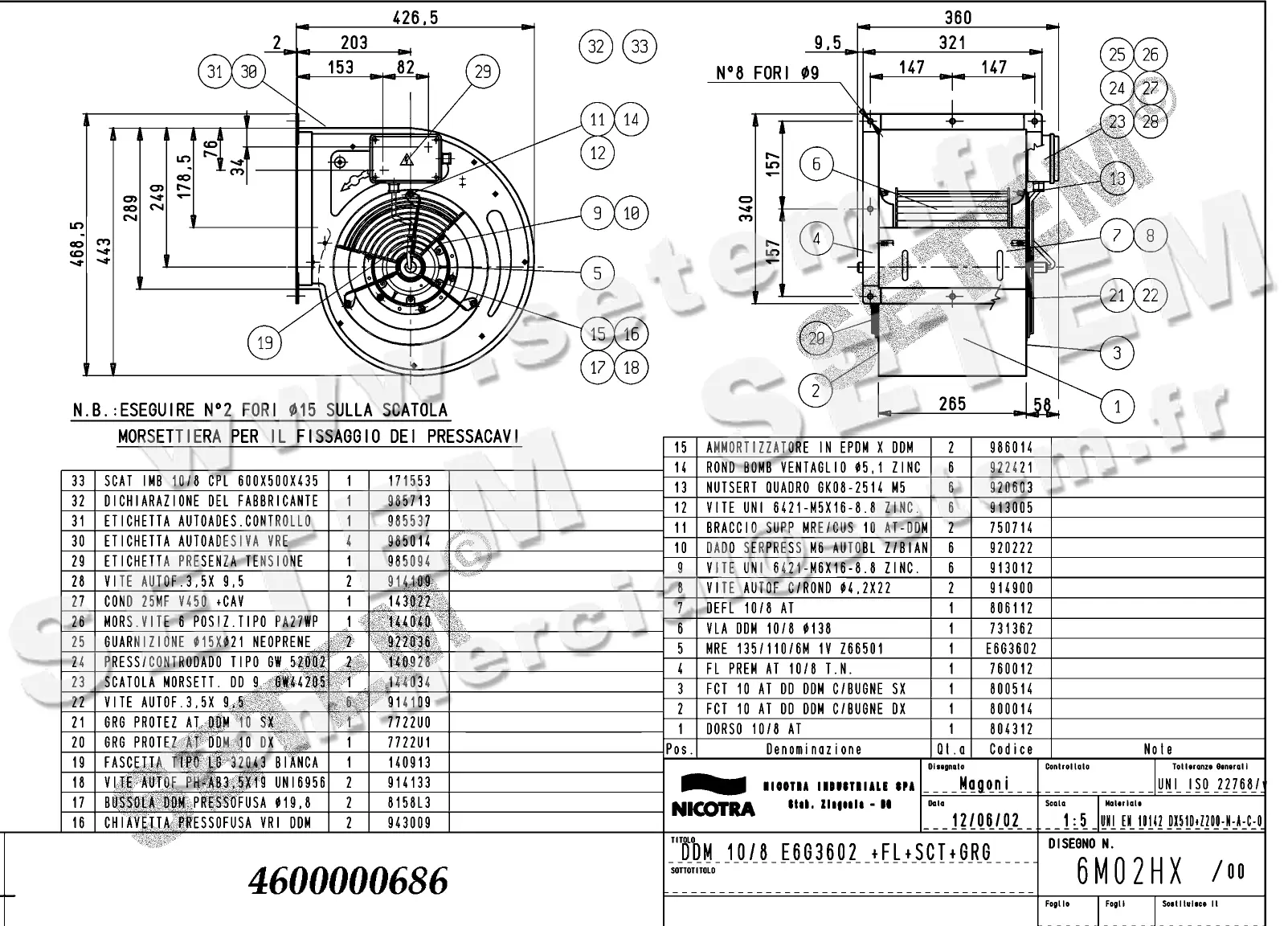 4624500686-VENTILATEUR NICOTRA DDM10/8 515W 6P M230V 1V E6G3602 +BR+BB+GRA *6M02HX*