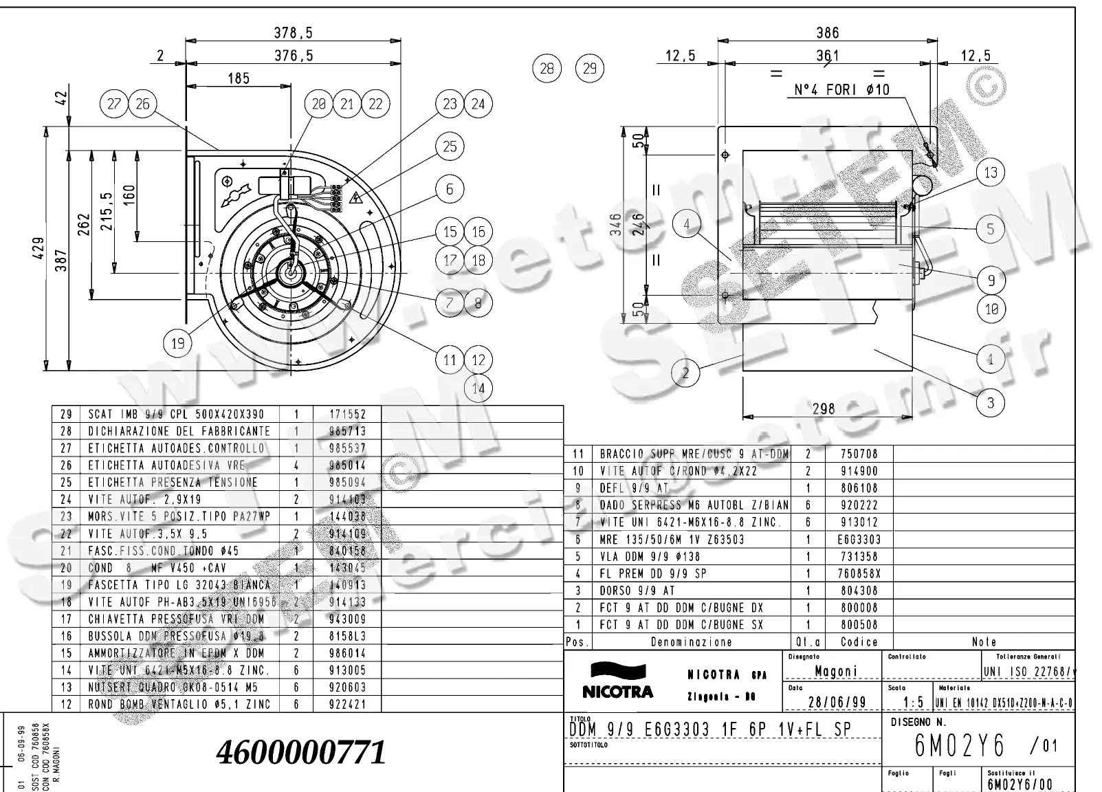 4624500771-VENTILATEUR NICOTRA DDM9/9 200W 6P M230V 1V E6G3303 SP +BR *6M02Y6*