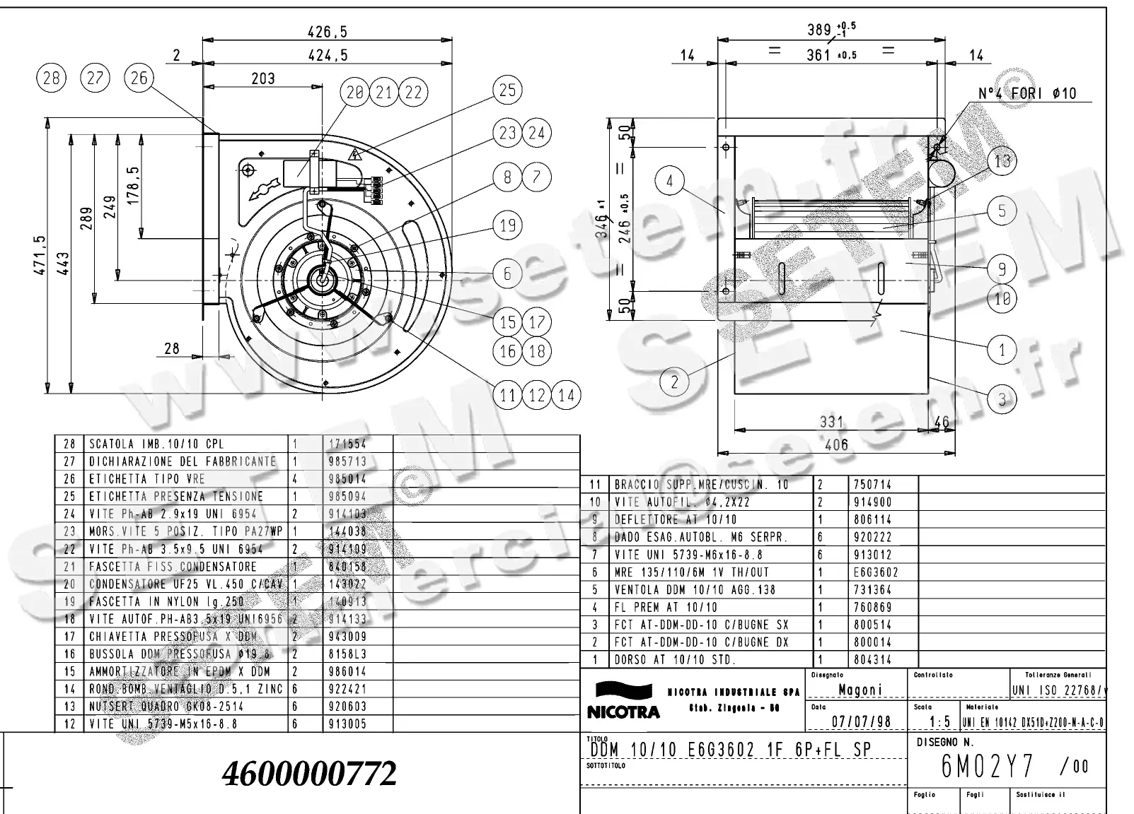 4624500772-VENTILATEUR NICOTRA DDM10/10 515W 6P M230V 1V E6G3602 SP +BR *6M02Y7*