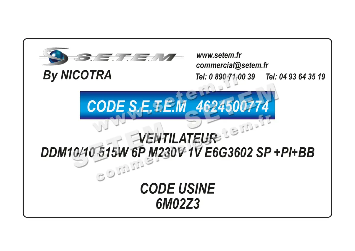 4624500774-VENTILATEUR NICOTRA DDM10/10 515W 6P M230V 1V E6G3602 SP +PI+BB *6M02Z3*