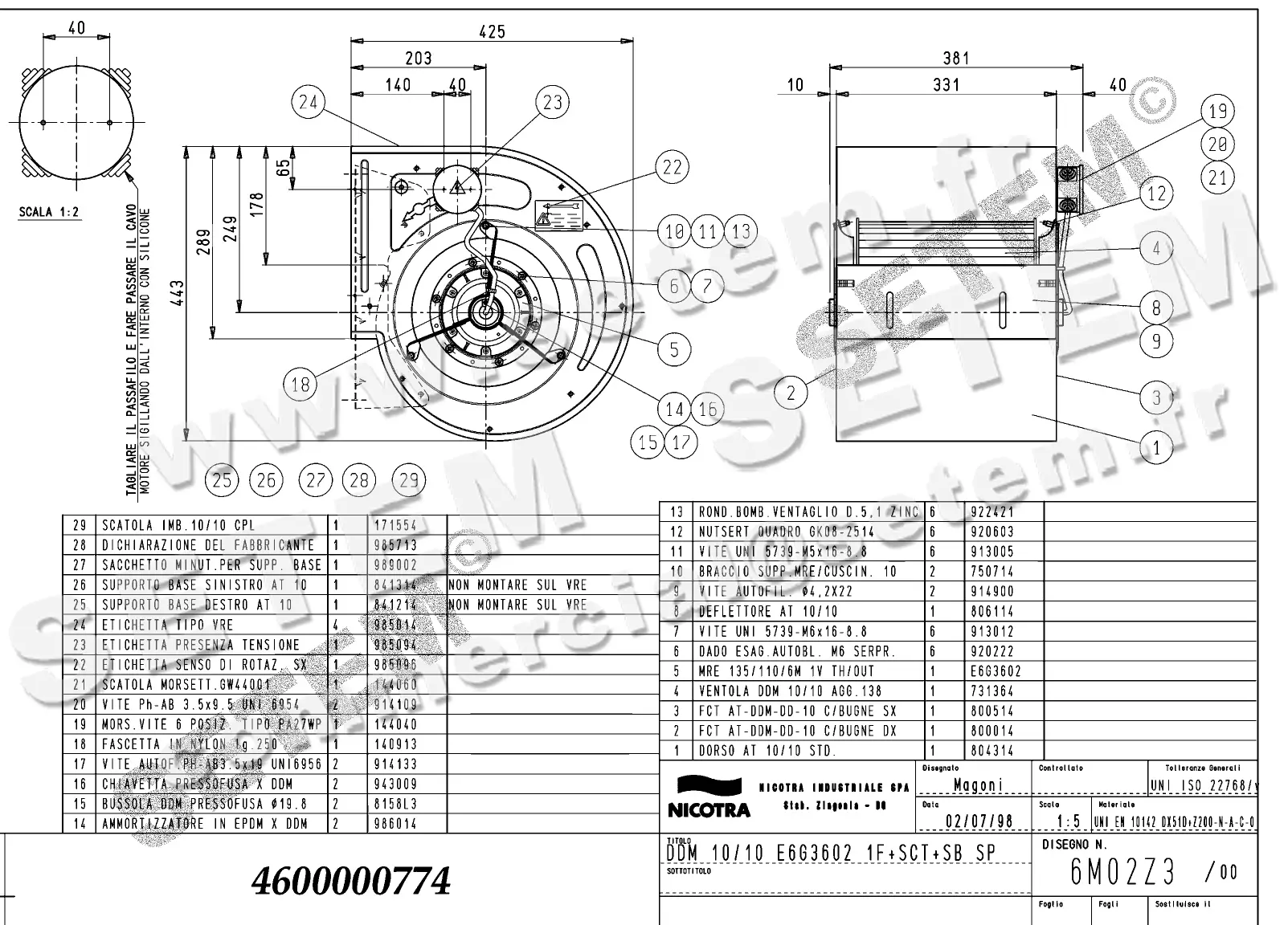 4624500774-VENTILATEUR NICOTRA DDM10/10 515W 6P M230V 1V E6G3602 SP +PI+BB *6M02Z3*