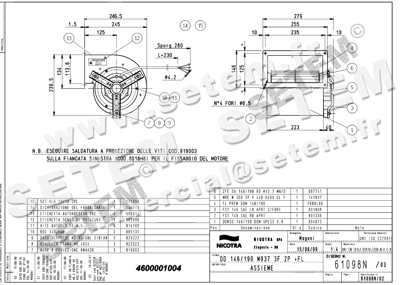 4624501004-VENTILATEUR NICOTRA DD146X190 300W 2P T230/400V 1V M937 +BR *61098N*