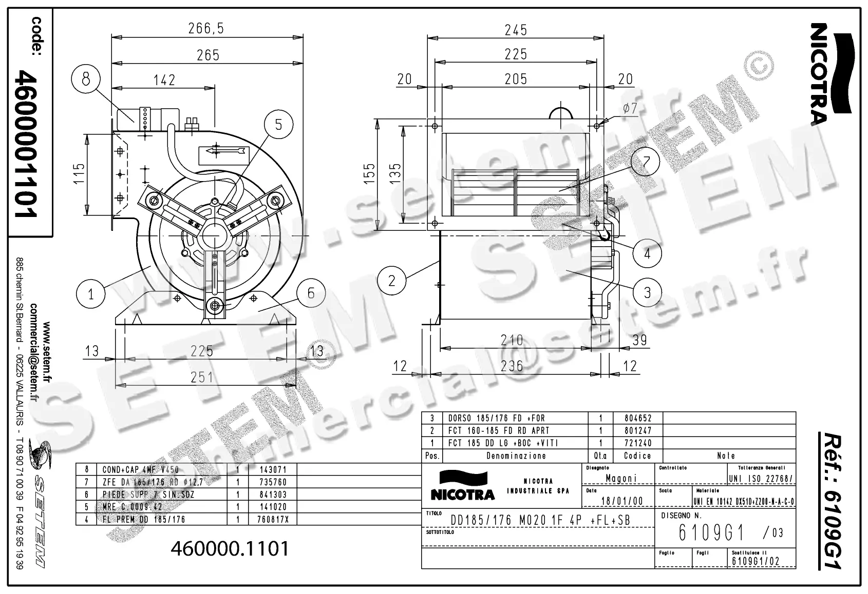 4624501101-VENTILATEUR NICOTRA DD185/176 92W 4P M230V 1V M020 +BR+PI *6109G1*