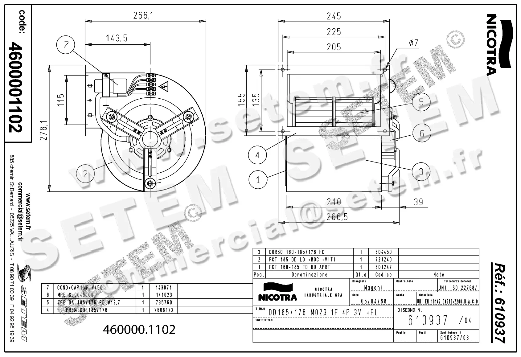 4624501102-VENTILATEUR NICOTRA DD185/176 45W 4P M230V 3V M023 +BR *610937* 2