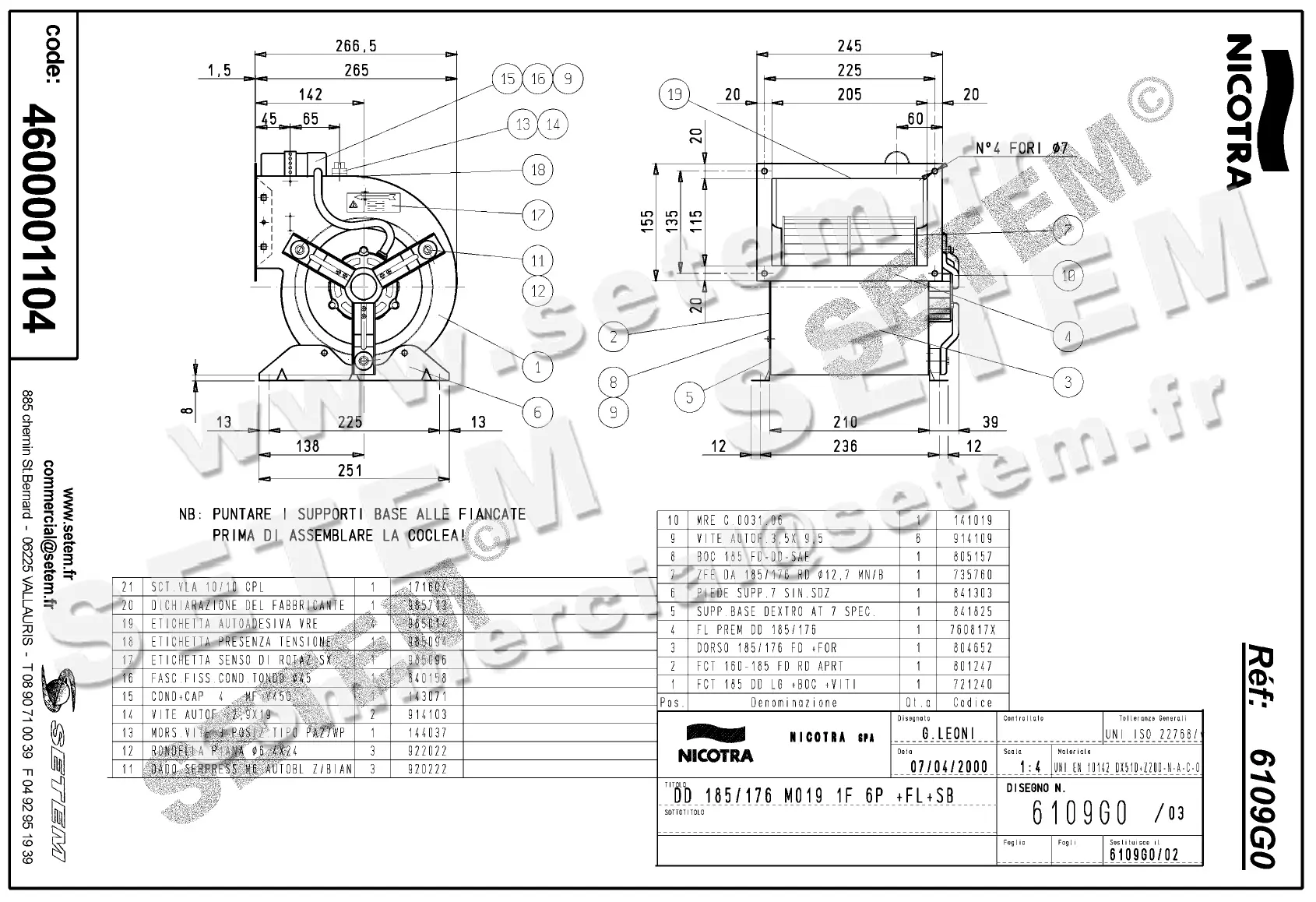 4624501104-VENTILATEUR NICOTRA DD185/176 62W 6P M230V 1V M019 +BR+PI *6109G0*