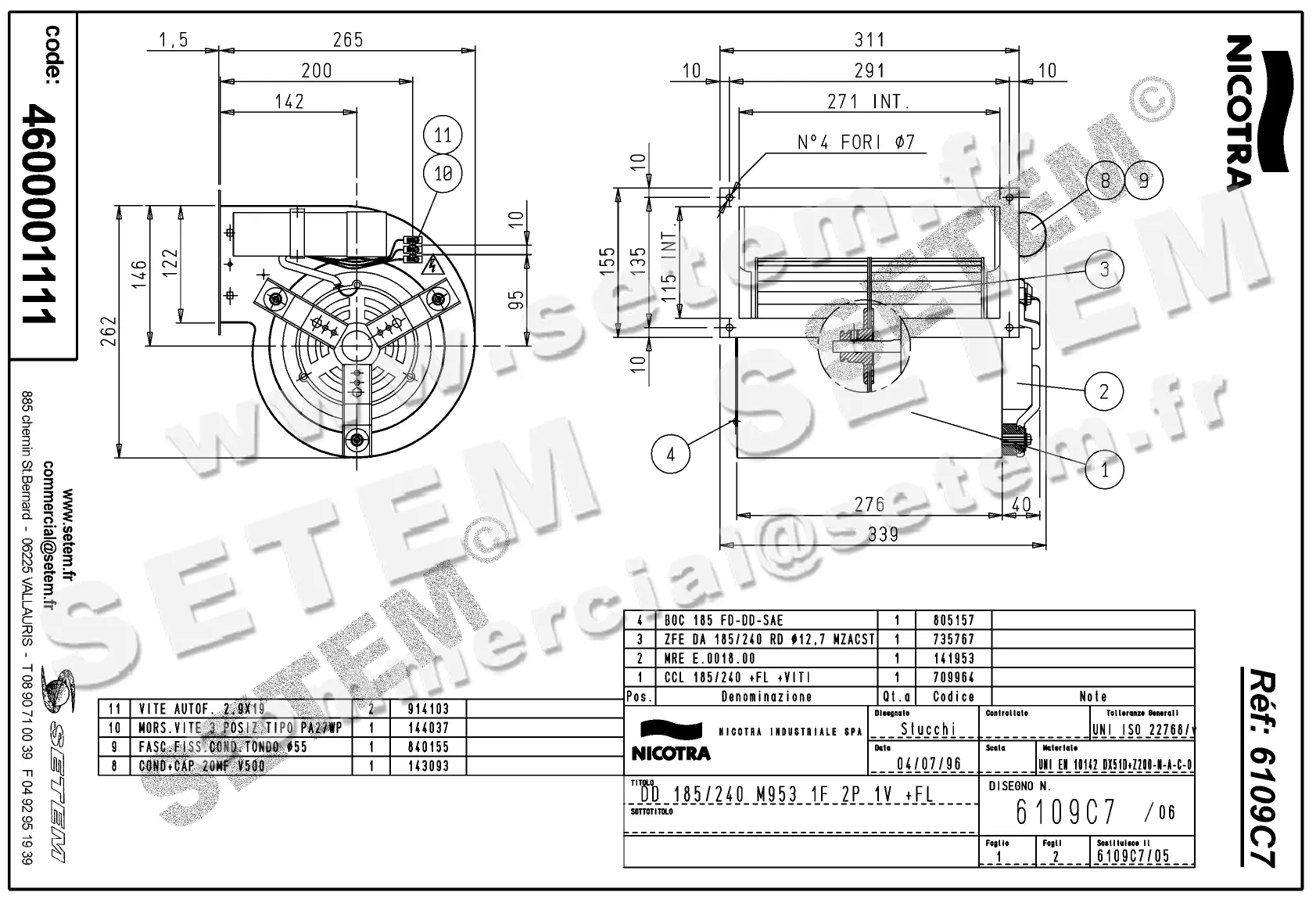 4624501111-VENTILATEUR NICOTRA DD185/240 1000W 2P M230V 1V M953 +BR *6109C7*