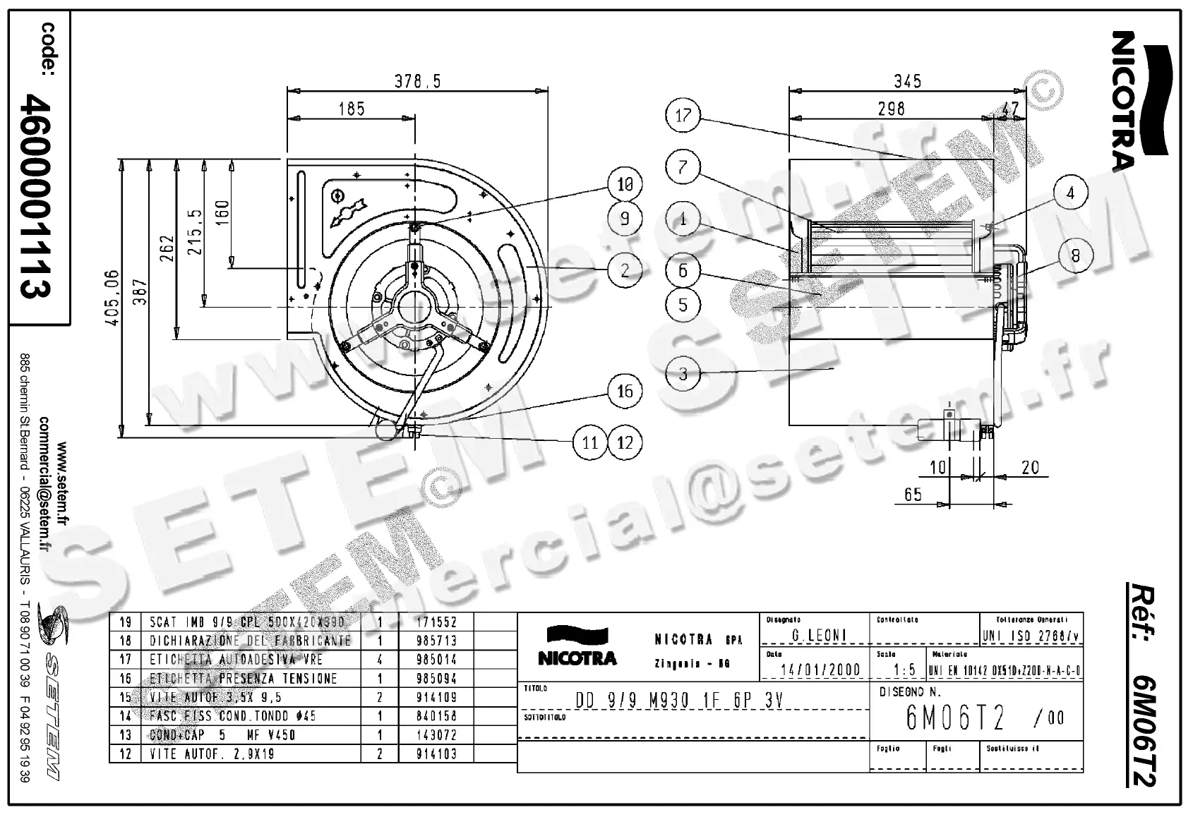 4624501113-VENTILATEUR NICOTRA DD9/9 147W 6P M230V 3V M930 *6M06T2* 2