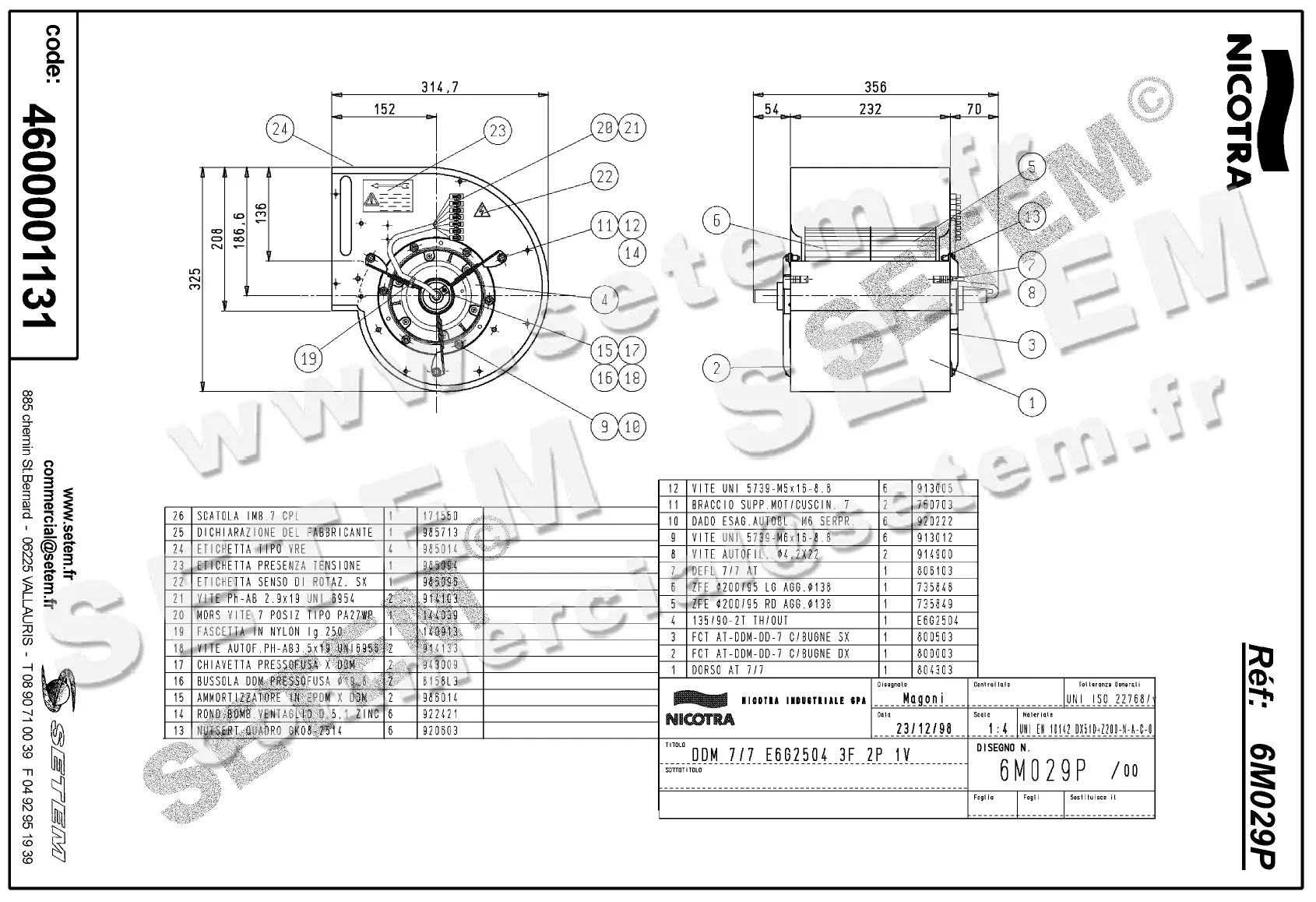 4624501131-VENTILATEUR NICOTRA DDM7/7 750W 2P T230/400V 1V E6G2504 *6M029P*