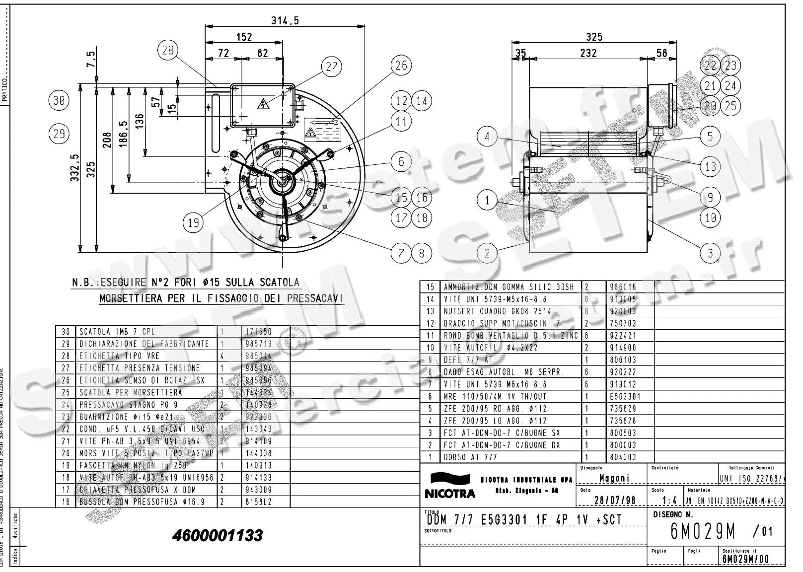 4624501133-VENTILATEUR NICOTRA DDM7/7 147W 4P M230V 1V E5G3301 +BB *6M029M* 2