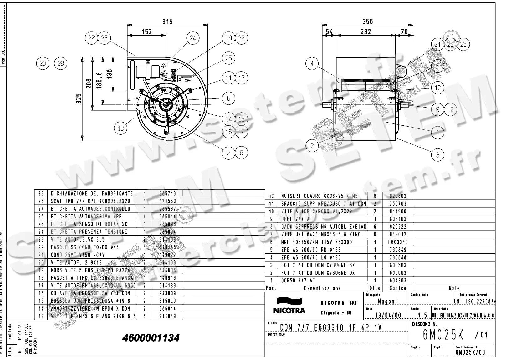 4624501134-VENTILATEUR NICOTRA DDM7/7 350W 4P M115V 1V E6G3310 *6M025K* 2