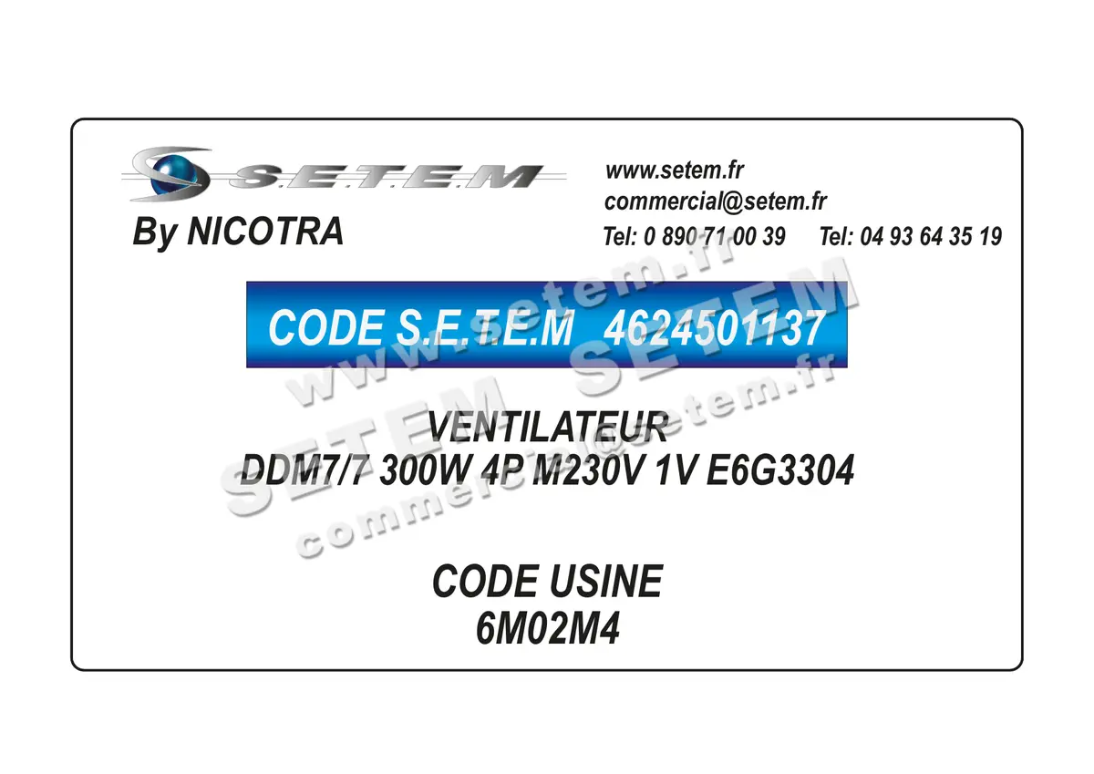 4624501137-VENTILATEUR NICOTRA DDM7/7 300W 4P M230V 1V E6G3304 *6M02M4*