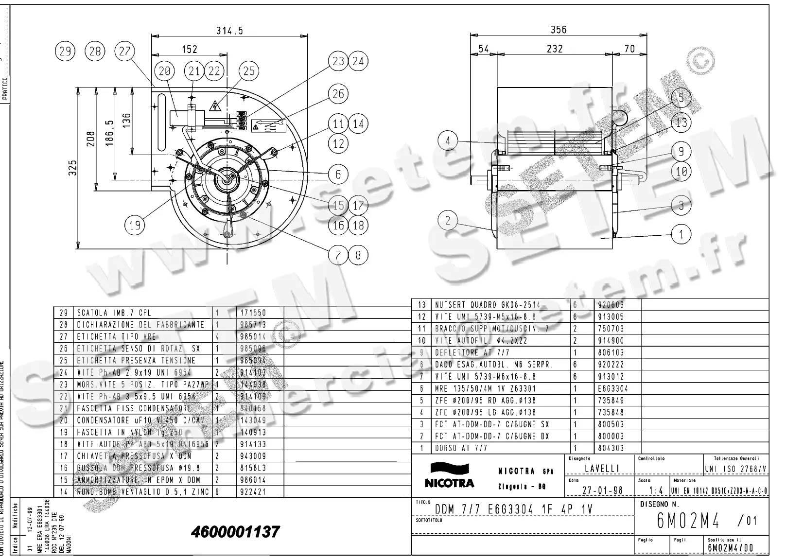 4624501137-VENTILATEUR NICOTRA DDM7/7 300W 4P M230V 1V E6G3304 *6M02M4*