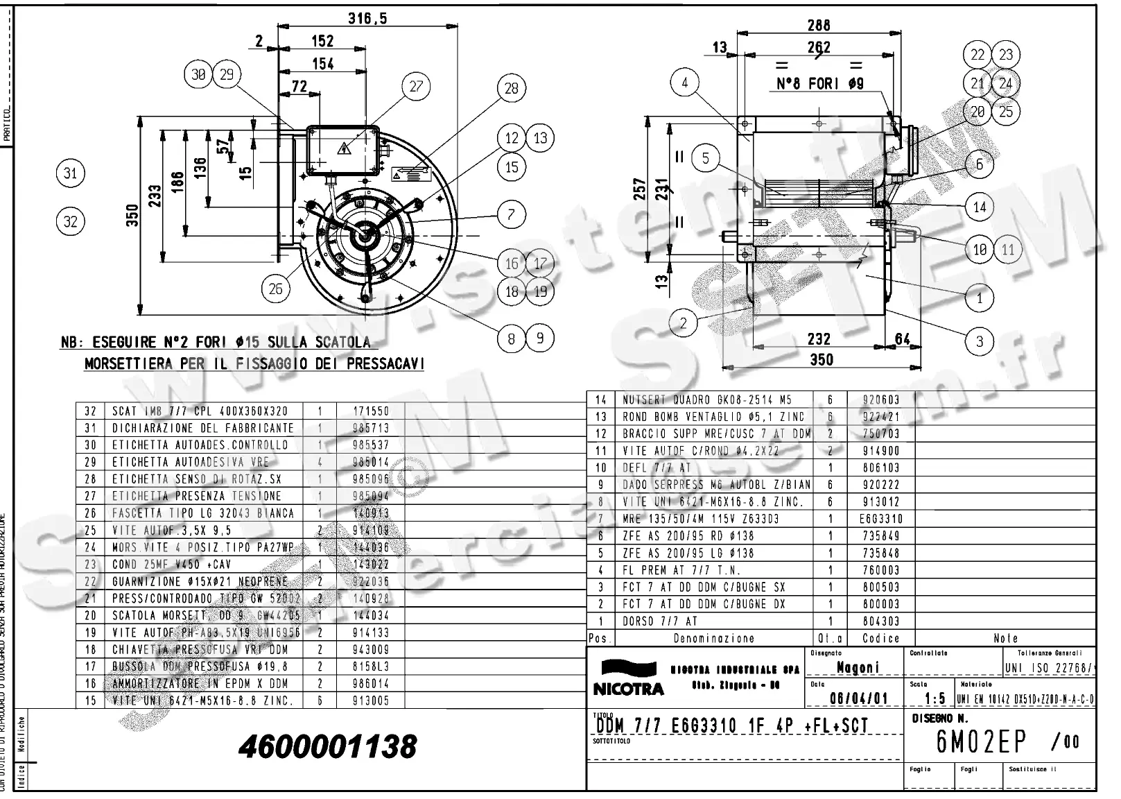 4624501138-VENTILATEUR NICOTRA DDM7/7 350W 4P M115V 1V E6G3310 +BR+BB *6M02EP* 2