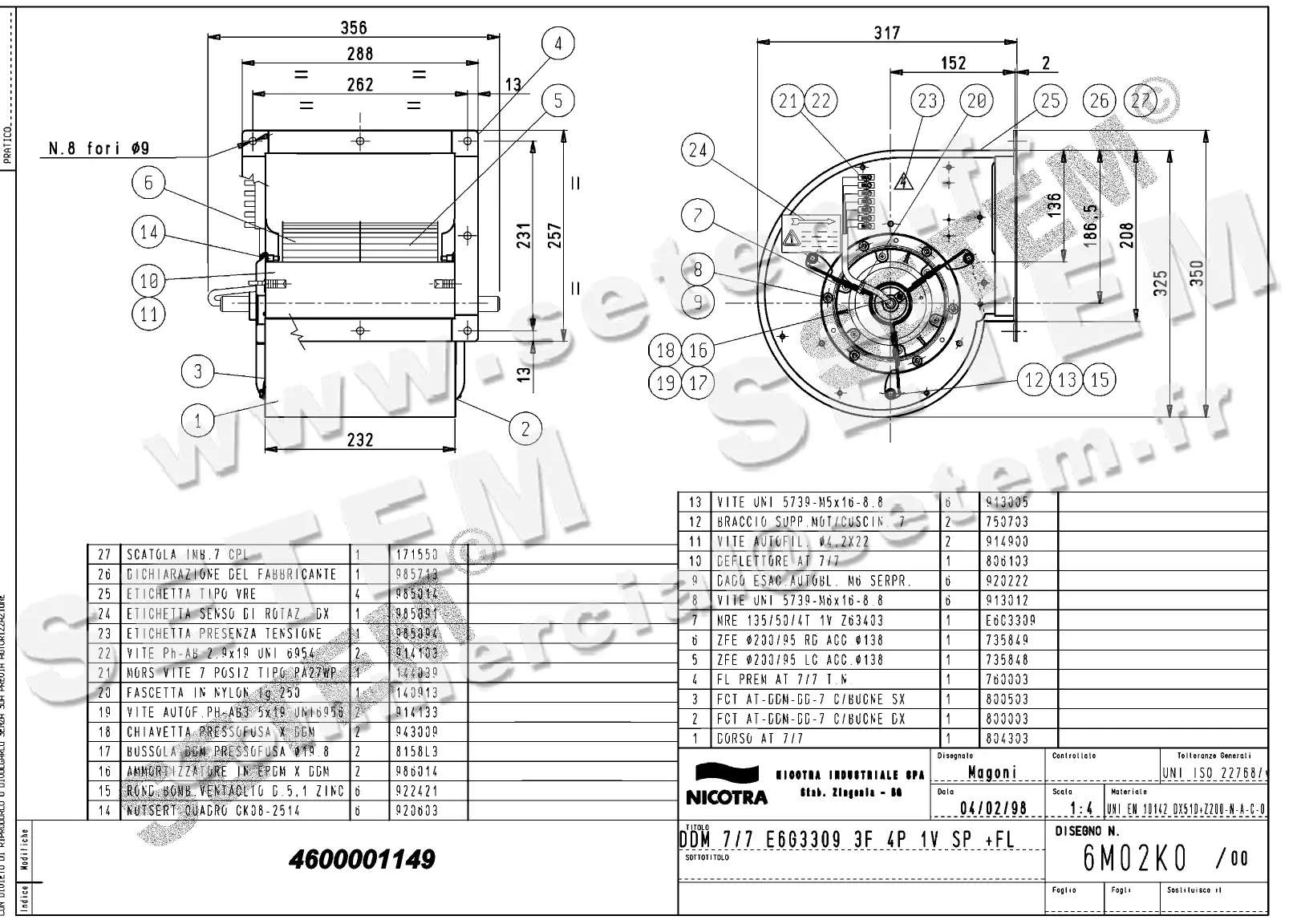 4624501149-VENTILATEUR NICOTRA DDM7/7 300W 4P T230/400V 1V E6G3309 SP+BR *6M02K0*