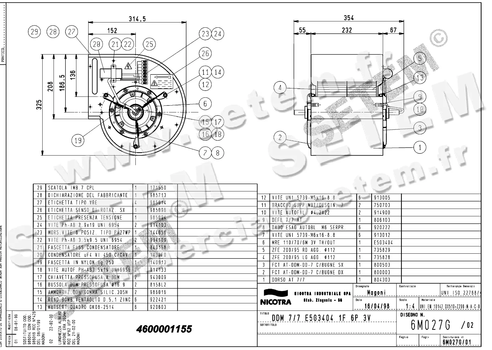 4624501155-VENTILATEUR NICOTRA DDM7/7 90W 6P M230V 3V E5G3404 *6M027G* 2
