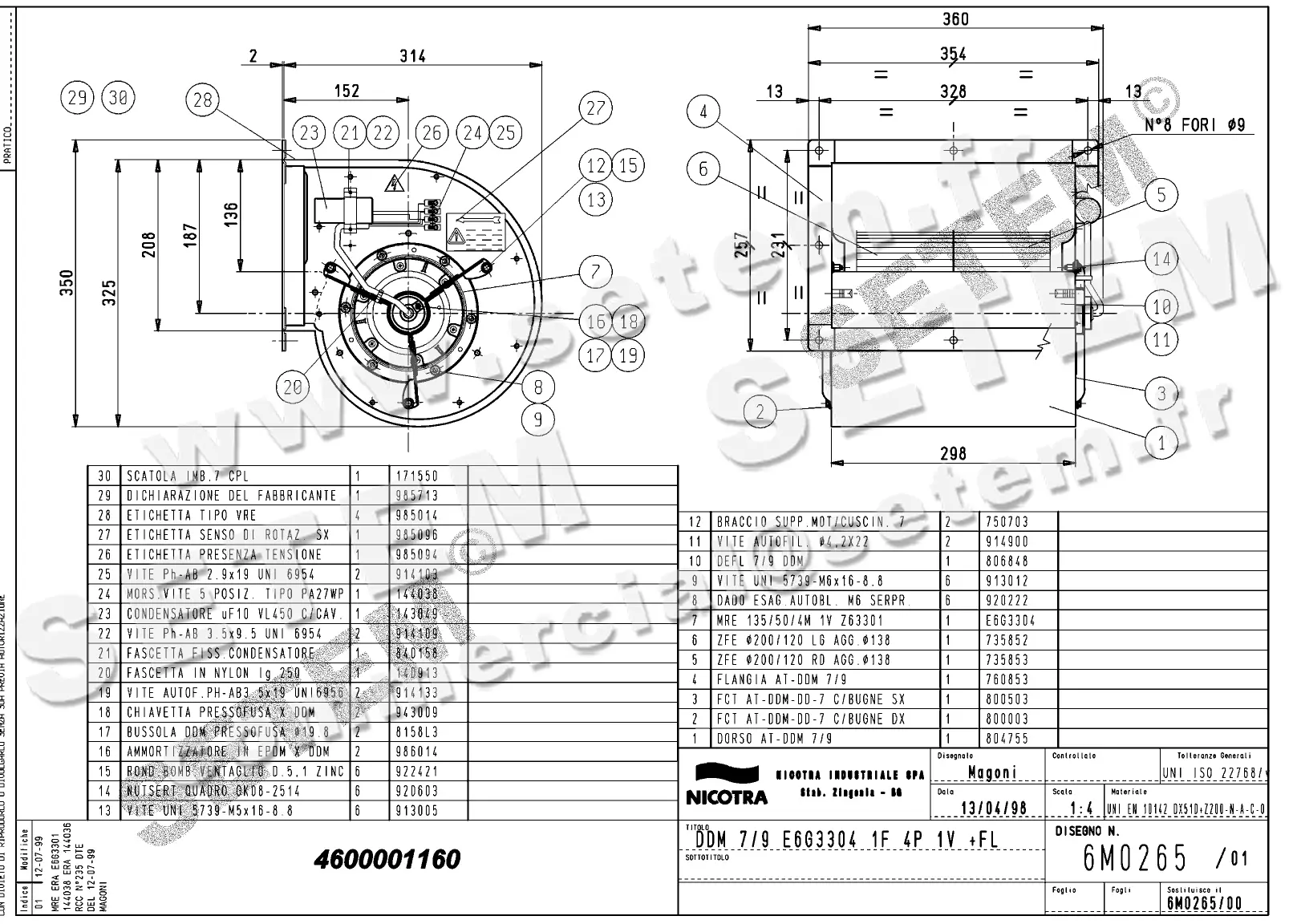 4624501160-VENTILATEUR NICOTRA DDM7/9 300W 4P M230V 1V E6G3304 +BR *6M0265*