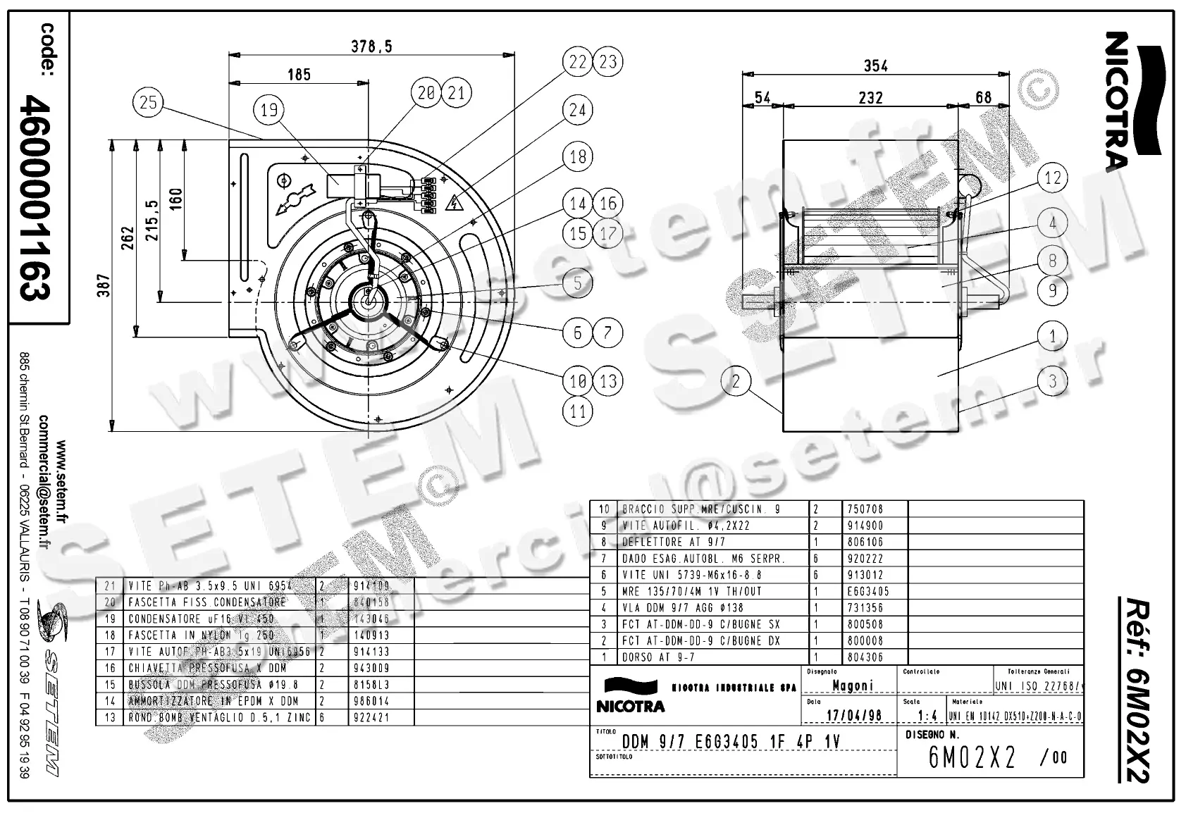 4624501163-VENTILATEUR NICOTRA DDM9/7 420W 4P M230V 1V E6G3405 *6M02X2* 2