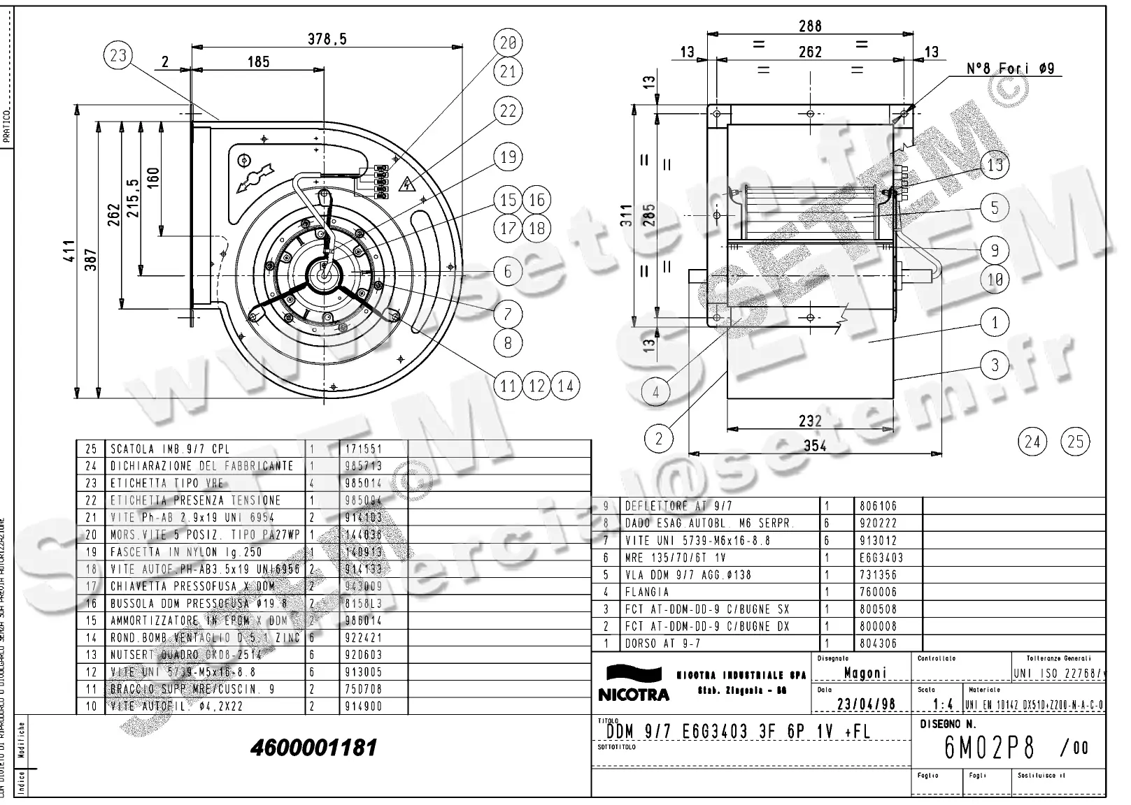 4624501181-VENTILATEUR NICOTRA DDM9/7 245W 6P T230/400V 1V E6G3403 +BR *6M02P8* 2