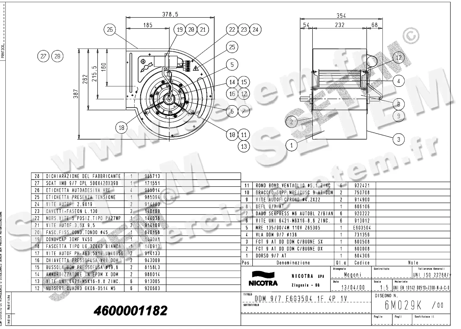 4624501182-VENTILATEUR NICOTRA DDM9/7 420W 4P M115V 1V E6G3504 *6M029K* 2