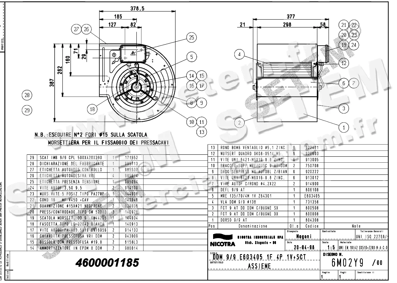 4624501185-VENTILATEUR NICOTRA DDM9/9 420W 4P M230V 1V E6G3405 +BB *6M02Y9* 2