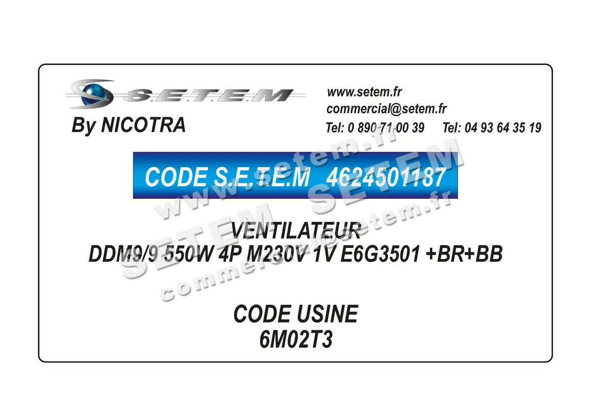 4624501187-VENTILATEUR NICOTRA DDM9/9 550W 4P M230V 1V E6G3501 +BR+BB *6M02T3* 2