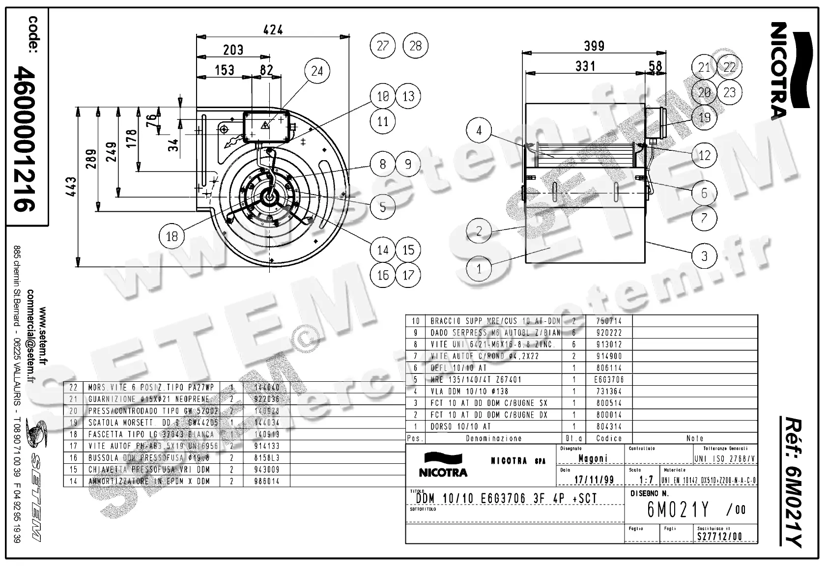 4624501216-VENTILATEUR NICOTRA DDM10/10 750W 4P T400V 2V E6G3706 +BB *6M021Y* 2