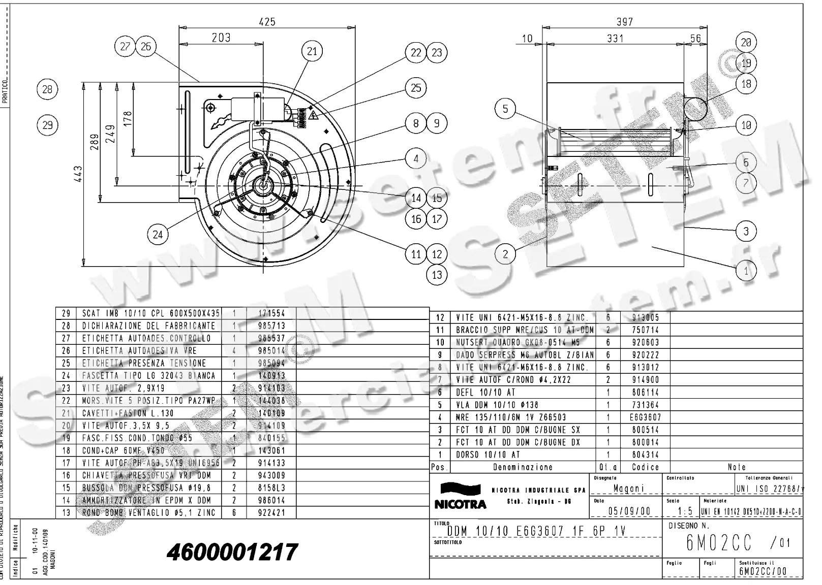 4624501217-VENTILATEUR NICOTRA DDM10/10 450W 6P M115V 1V E6G3607 *6M02CC* 2