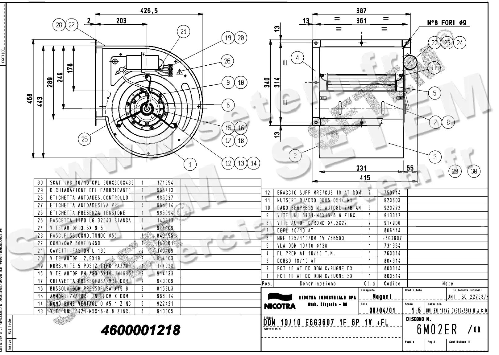 4624501218-VENTILATEUR NICOTRA DDM10/10 450W 6P M115V 1V E6G3607 +BR *6M02ER* 2