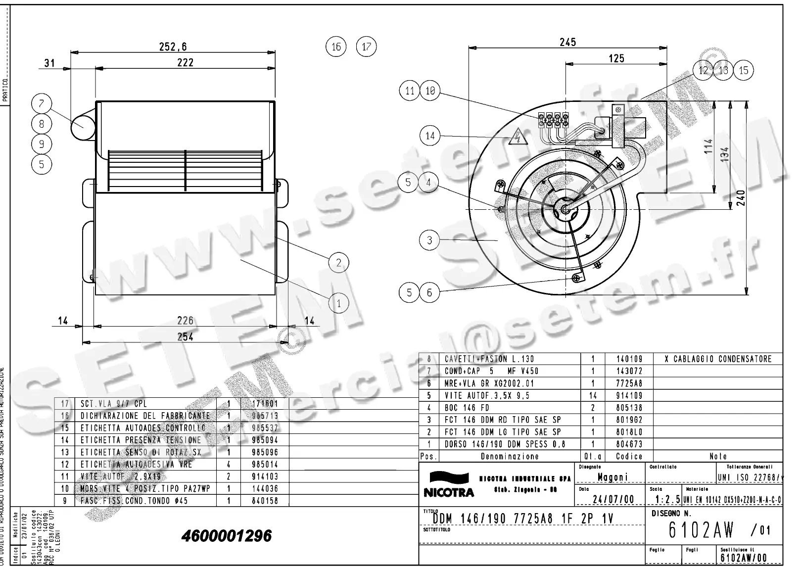 4624501296-VENTILATEUR NICOTRA DDM146/190 110W 2P M230V 1V 7725A8 *6102AW* 2
