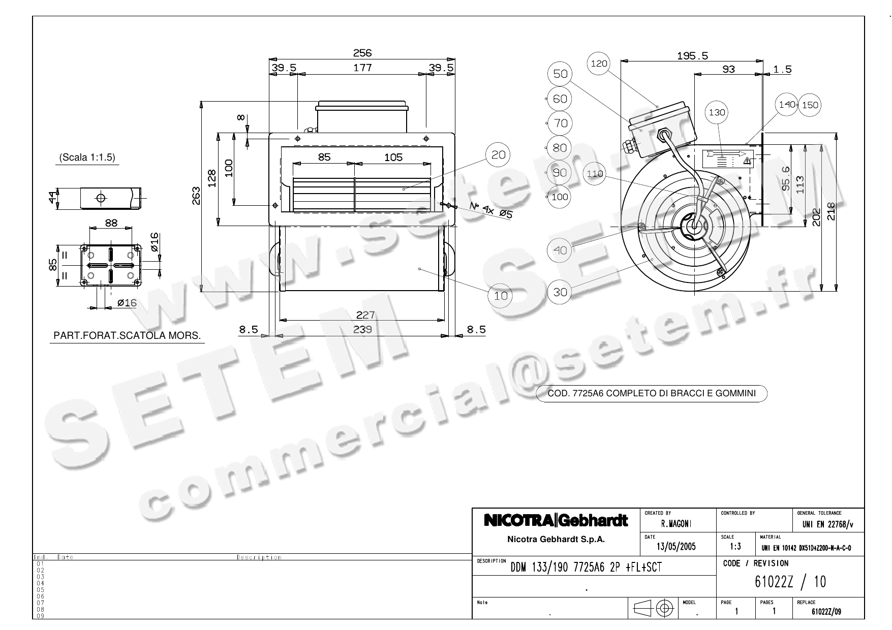 4624501298-VENTILATEUR NICOTRA DDM133/190 90W 2P M230V 1V 7725A6 *61022Z*
