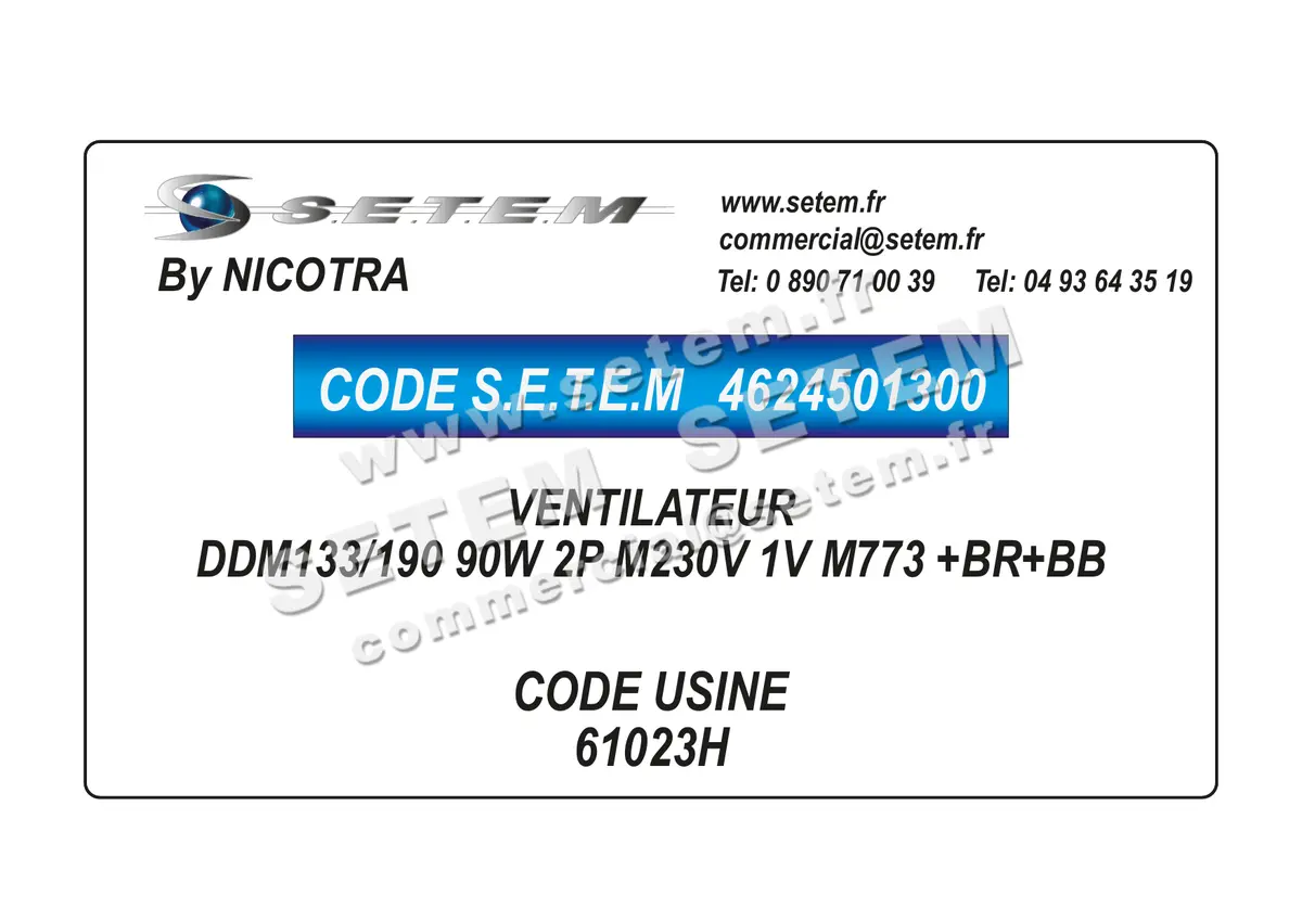 4624501300-VENTILATEUR NICOTRA DDM133/190 90W 2P M230V 1V M773 +BR+BB *61023H*