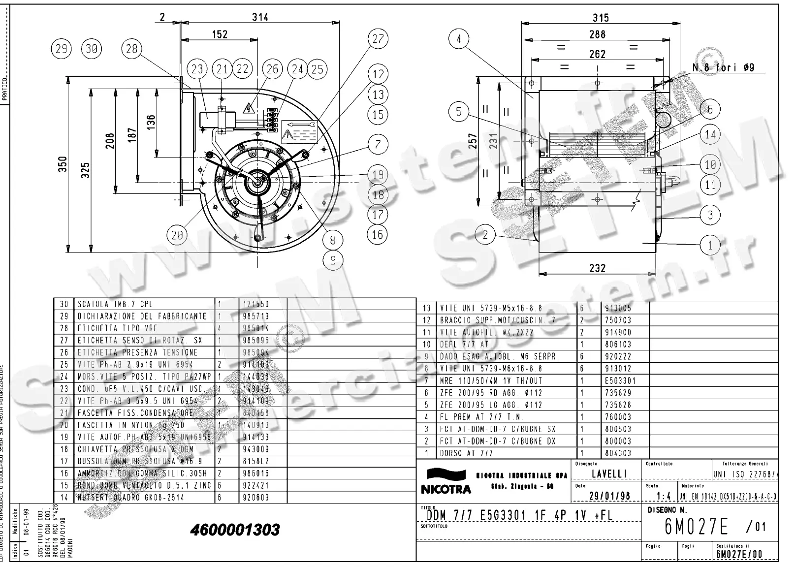 4624501303-VENTILATEUR NICOTRA DDM7/7 147W 4P M230V 1V E5G3301 +BR *6M027E* 2