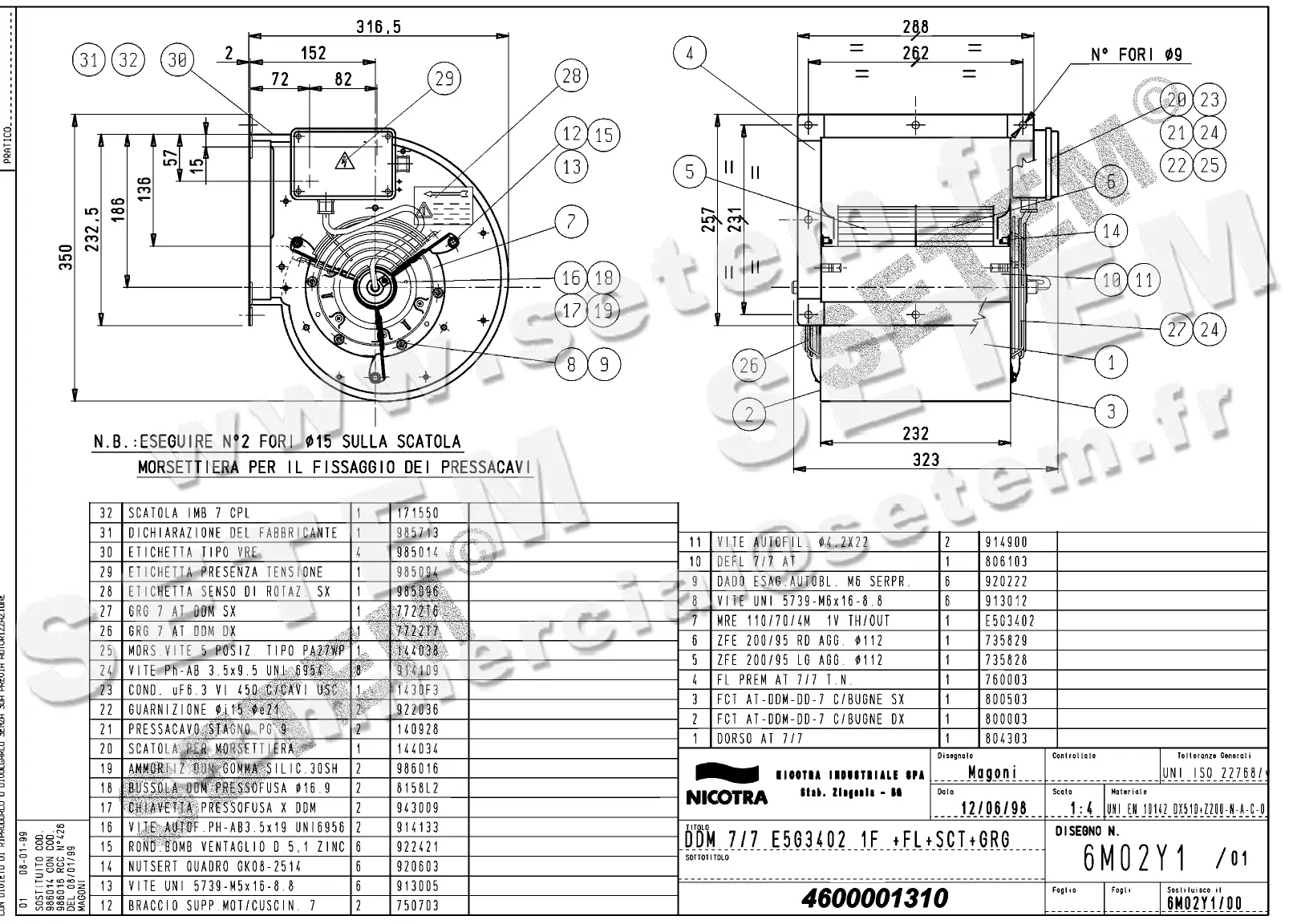 4624501310-VENTILATEUR NICOTRA DDM7/7 184W 4P M230V 1V E5G3402 +BR+BB+GRA *6M02Y1* 2