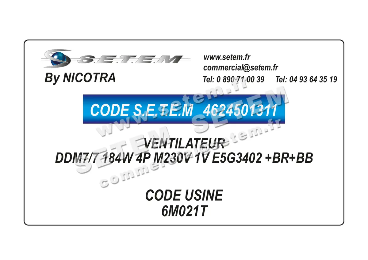 4624501311-VENTILATEUR NICOTRA DDM7/7 184W 4P M230V 1V E5G3402 +BR+BB *6M021T* 2
