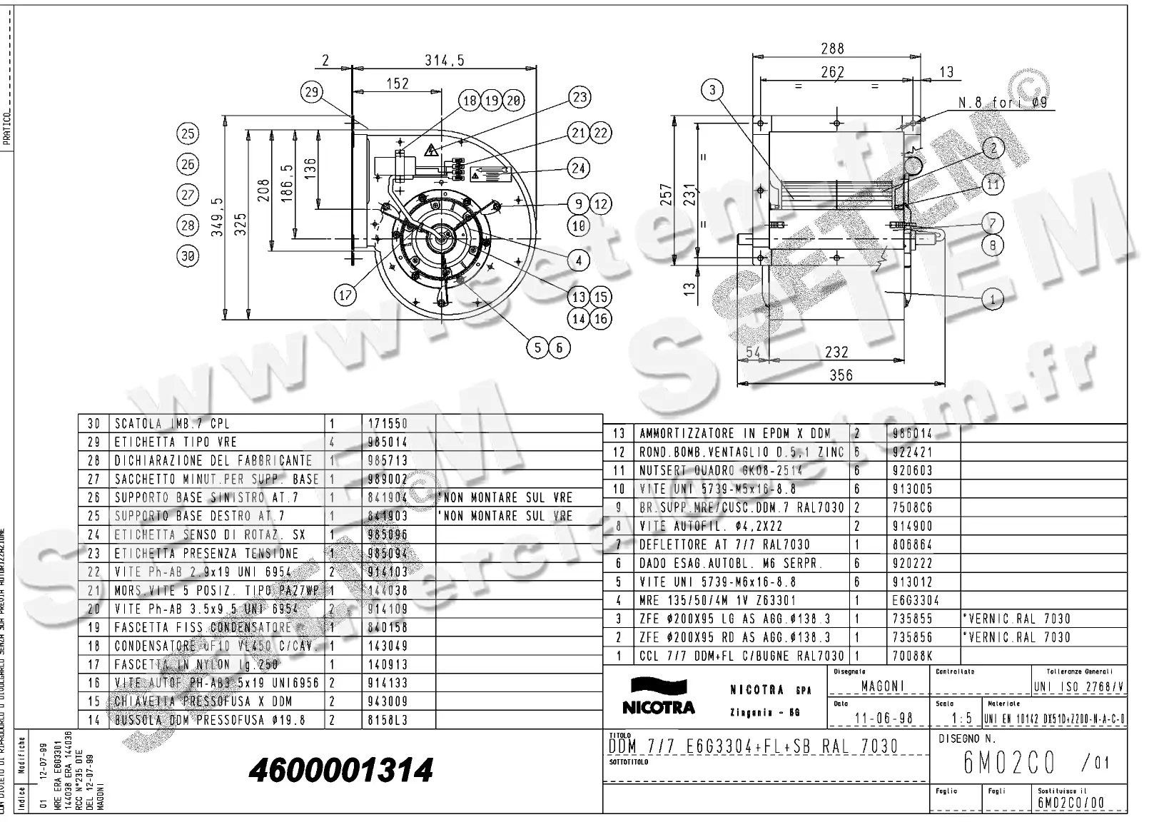 4624501314-VENTILATEUR NICOTRA DDM7/7 300W 4P M230V 1V E6G3304 +BR+PI+PE *6M02C0*