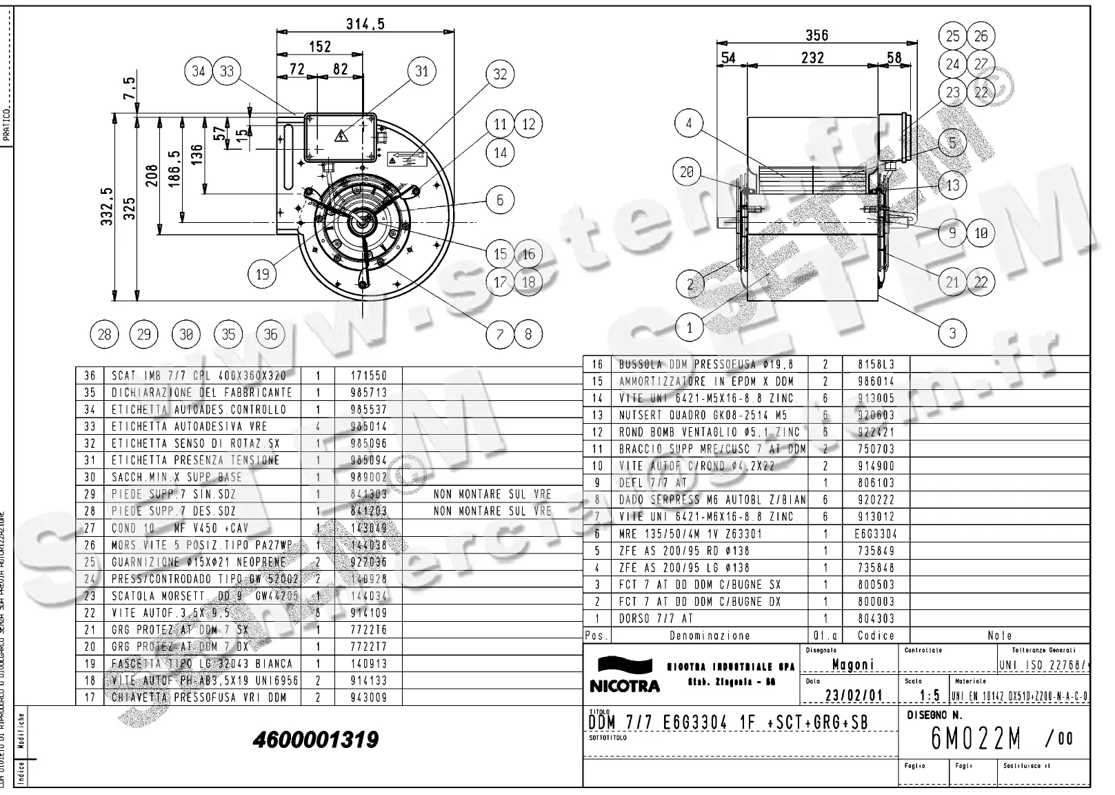 4624501319-VENTILATEUR NICOTRA DDM7/7 300W 4P M230V 1V E6G3304 +PI+BB+GRA *6M022M* 2