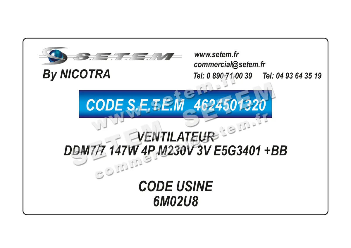 4624501320-VENTILATEUR NICOTRA DDM7/7 147W 4P M230V 3V E5G3401 +BB *6M02U8* 2