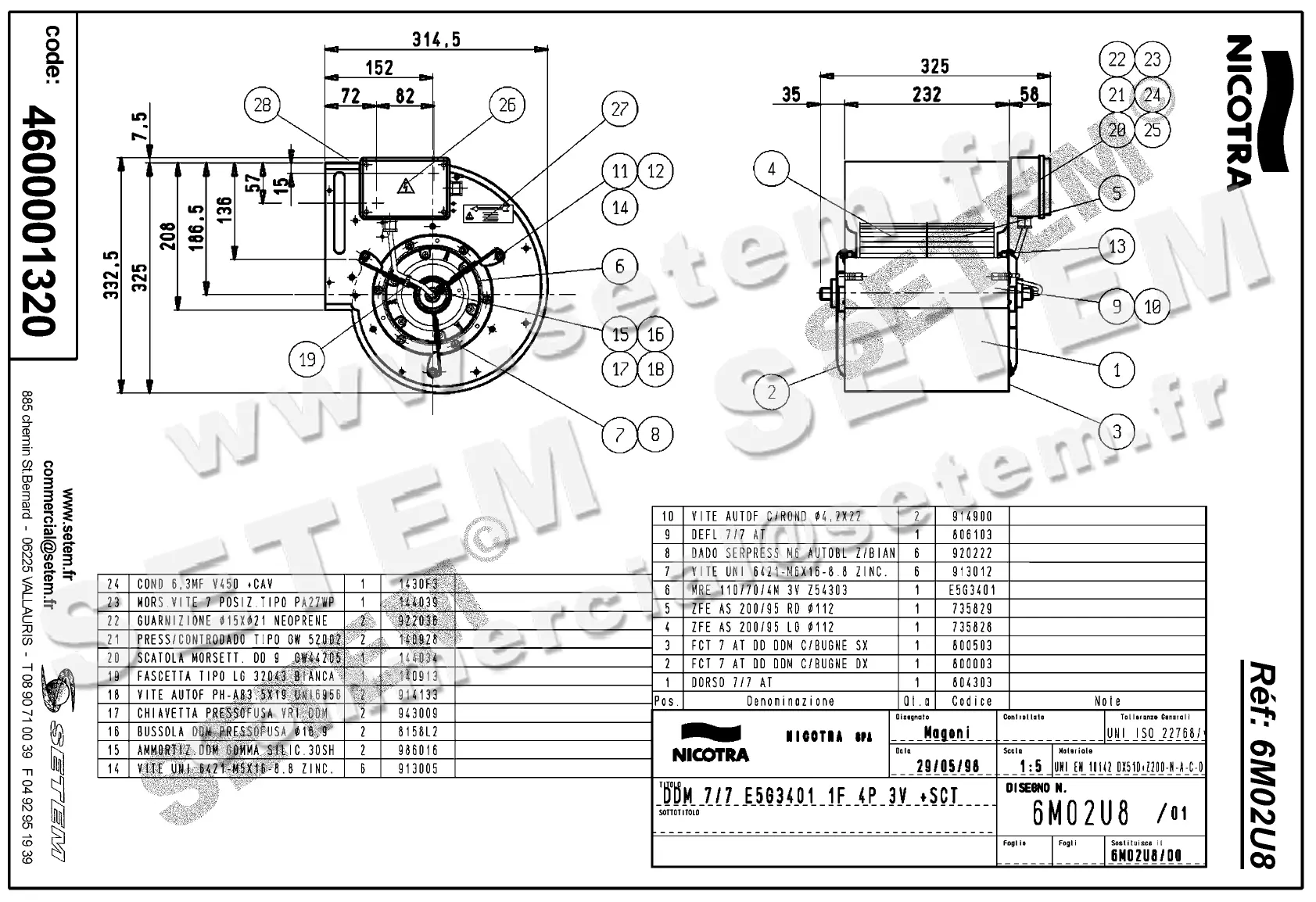 4624501320-VENTILATEUR NICOTRA DDM7/7 147W 4P M230V 3V E5G3401 +BB *6M02U8* 2