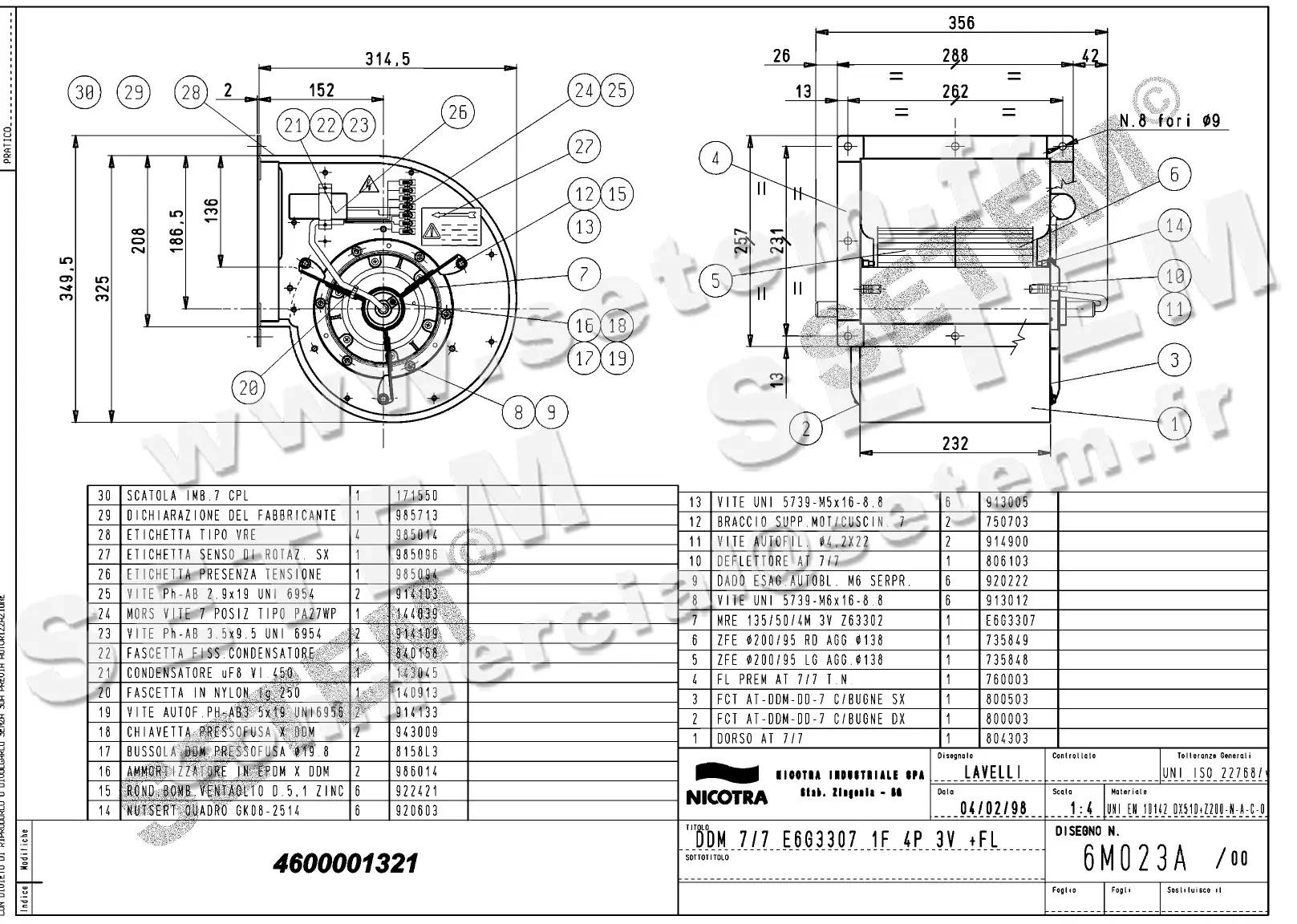4624501321-VENTILATEUR NICOTRA DDM7/7 184W 4P M230V 3V E6G3307 +BR *6M023A* 2
