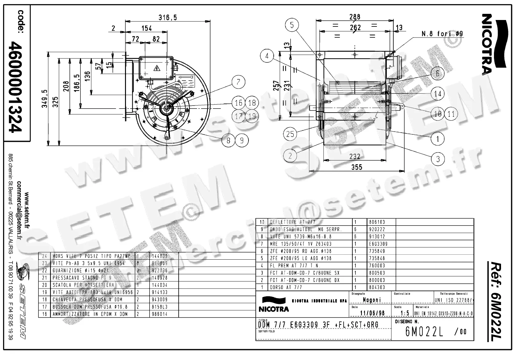 4624501324-VENTILATEUR NICOTRA DDM7/7 300W 4P T230/400V 1V E6G3309 +BR+BB+GRA *6M022L*