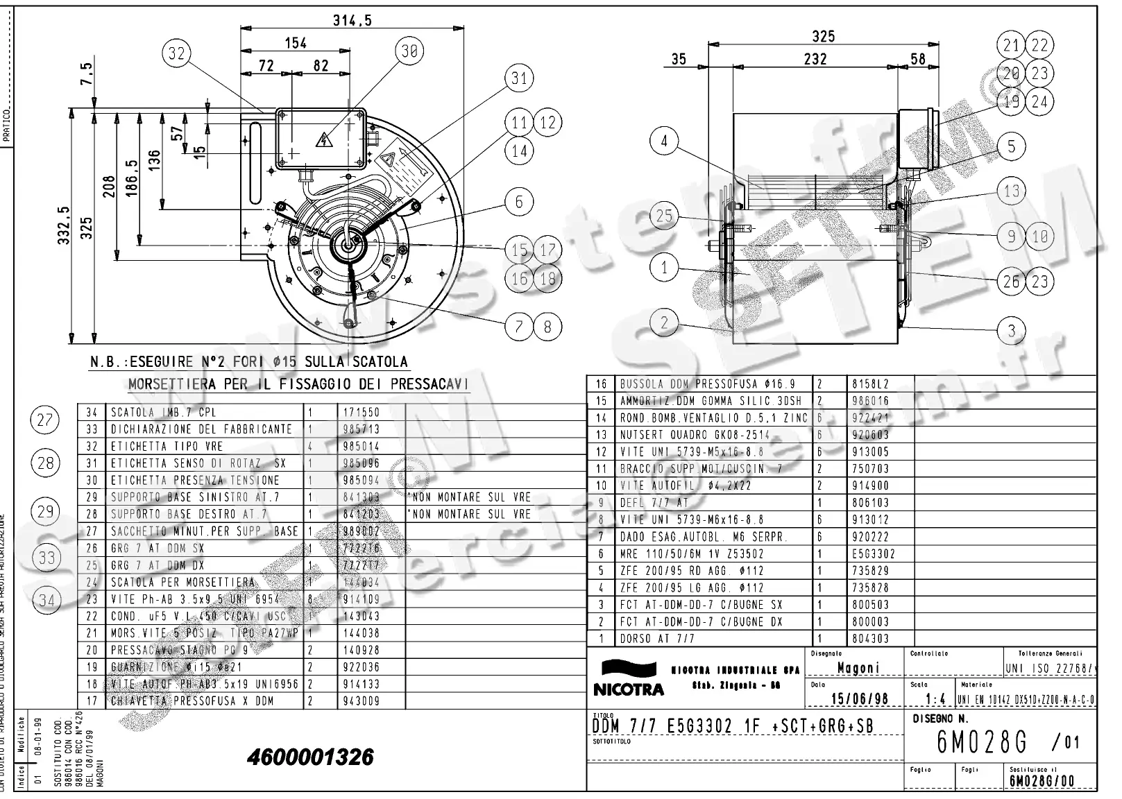 4624501326-VENTILATEUR NICOTRA DDM7/7 90W 6P M230V 1V E5G3302 +PI+BB+GRA *6M028G* 2