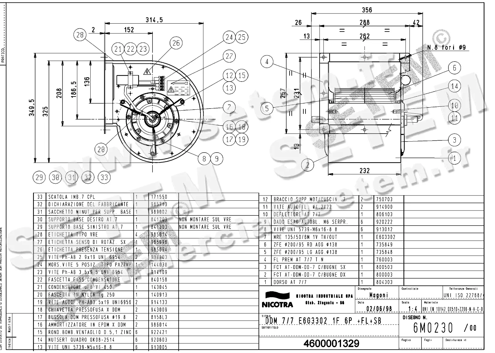 4624501329-VENTILATEUR NICOTRA DDM7/7 147W 6P M230V 1V E6G3302 +BR+PI *6M0230*