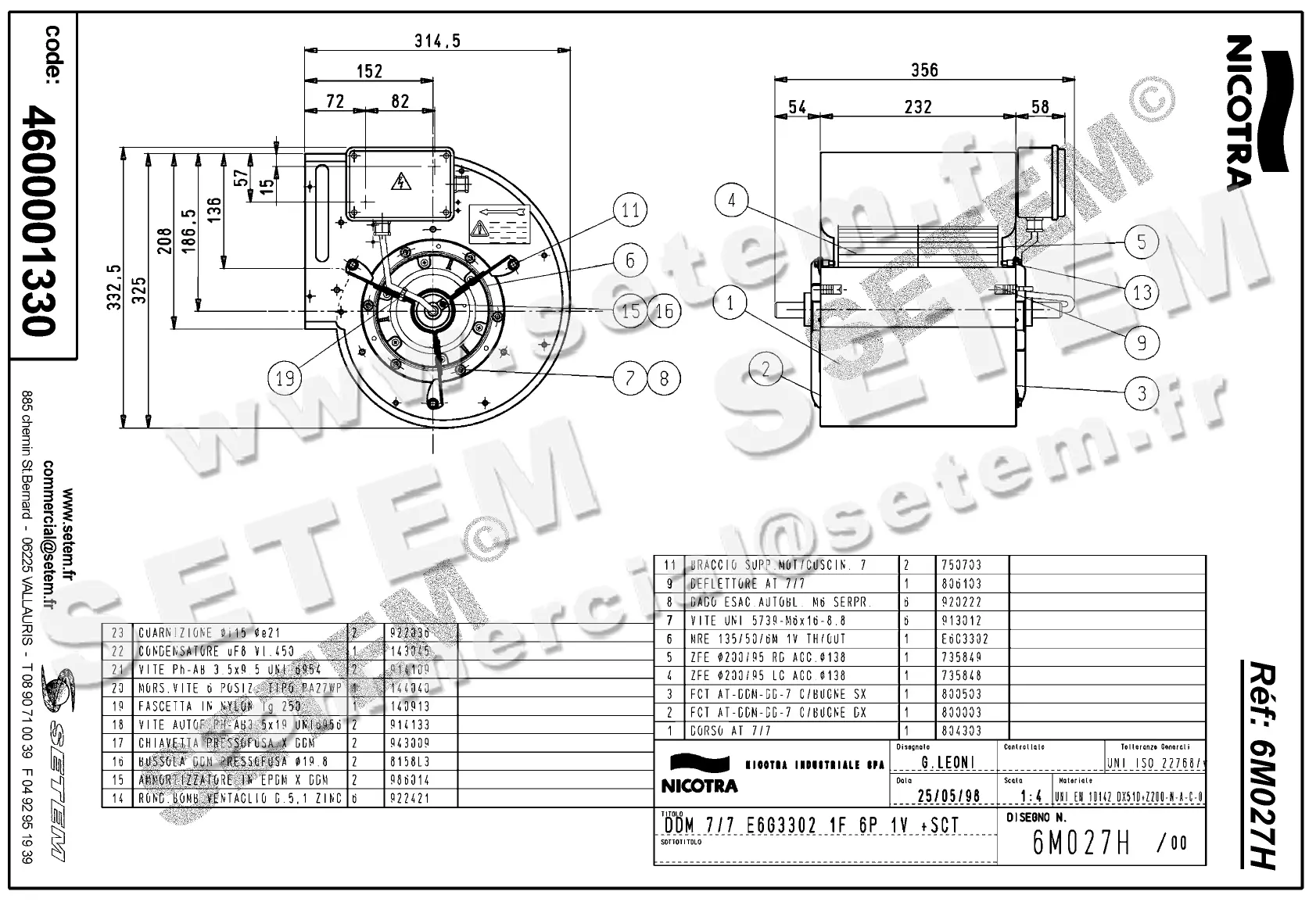 4624501330-VENTILATEUR NICOTRA DDM7/7 147W 6P M230V 1V E6G3302 +BB *6M027H* 2