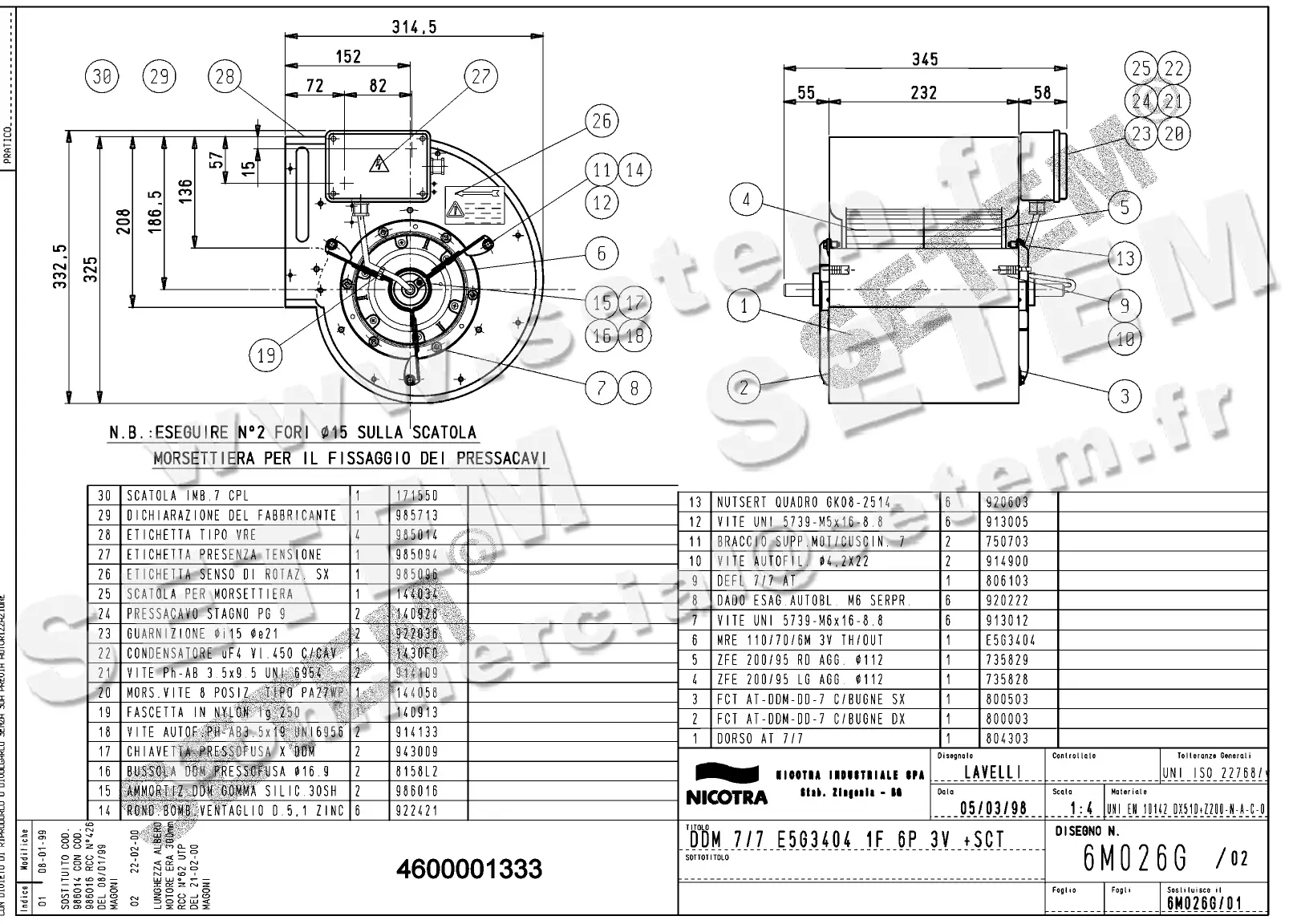 4624501333-VENTILATEUR NICOTRA DDM7/7 90W 6P M230V 3V E5G3404 +BB *6M026G* 2