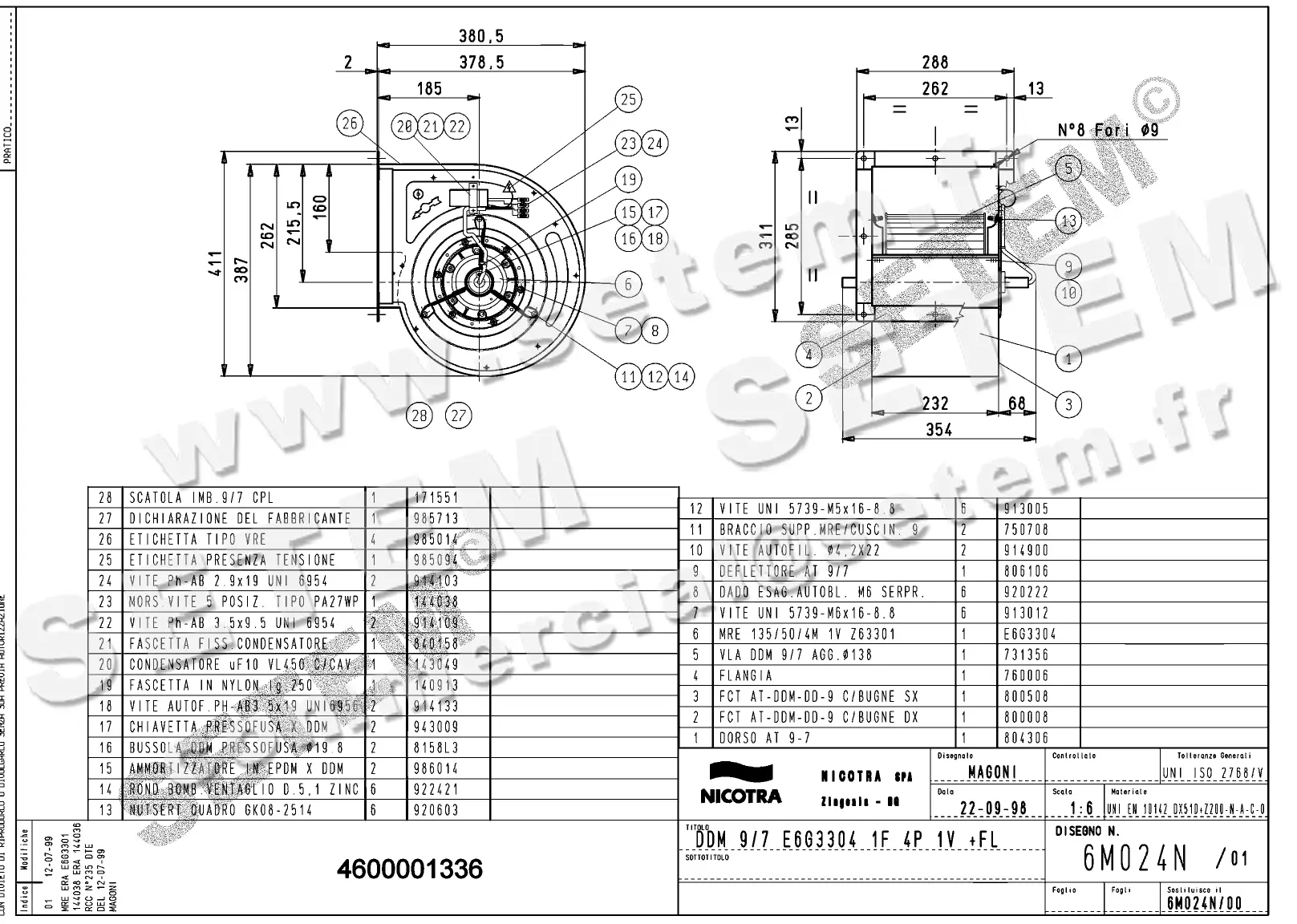 4624501336-VENTILATEUR NICOTRA DDM9/7 300W 4P M230V 1V E6G3304 +BR *6M024N*
