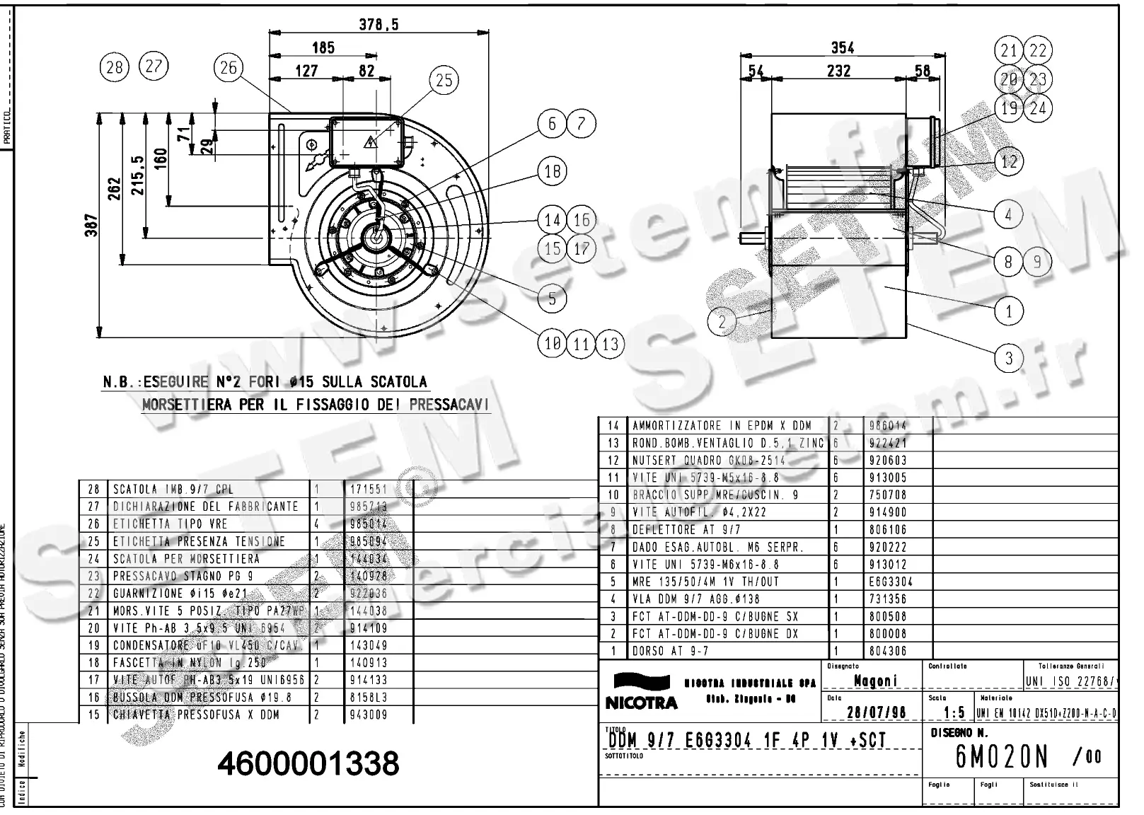 4624501338-VENTILATEUR NICOTRA DDM9/7 300W 4P M230V 1V E6G3304 +BB *6M020N* 2